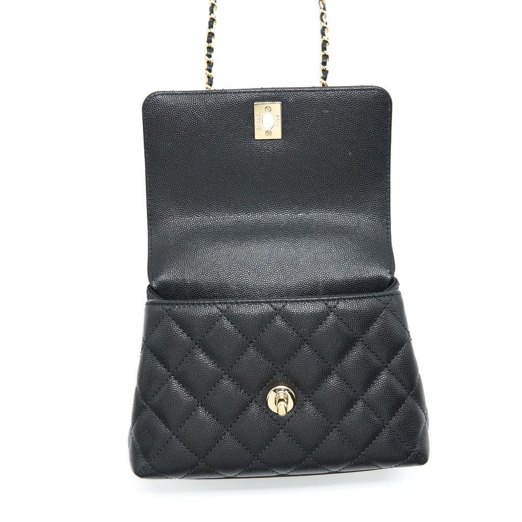 Chanel Mini Coco Handle Flap Bag Caviar Black With Burgundy Handle L