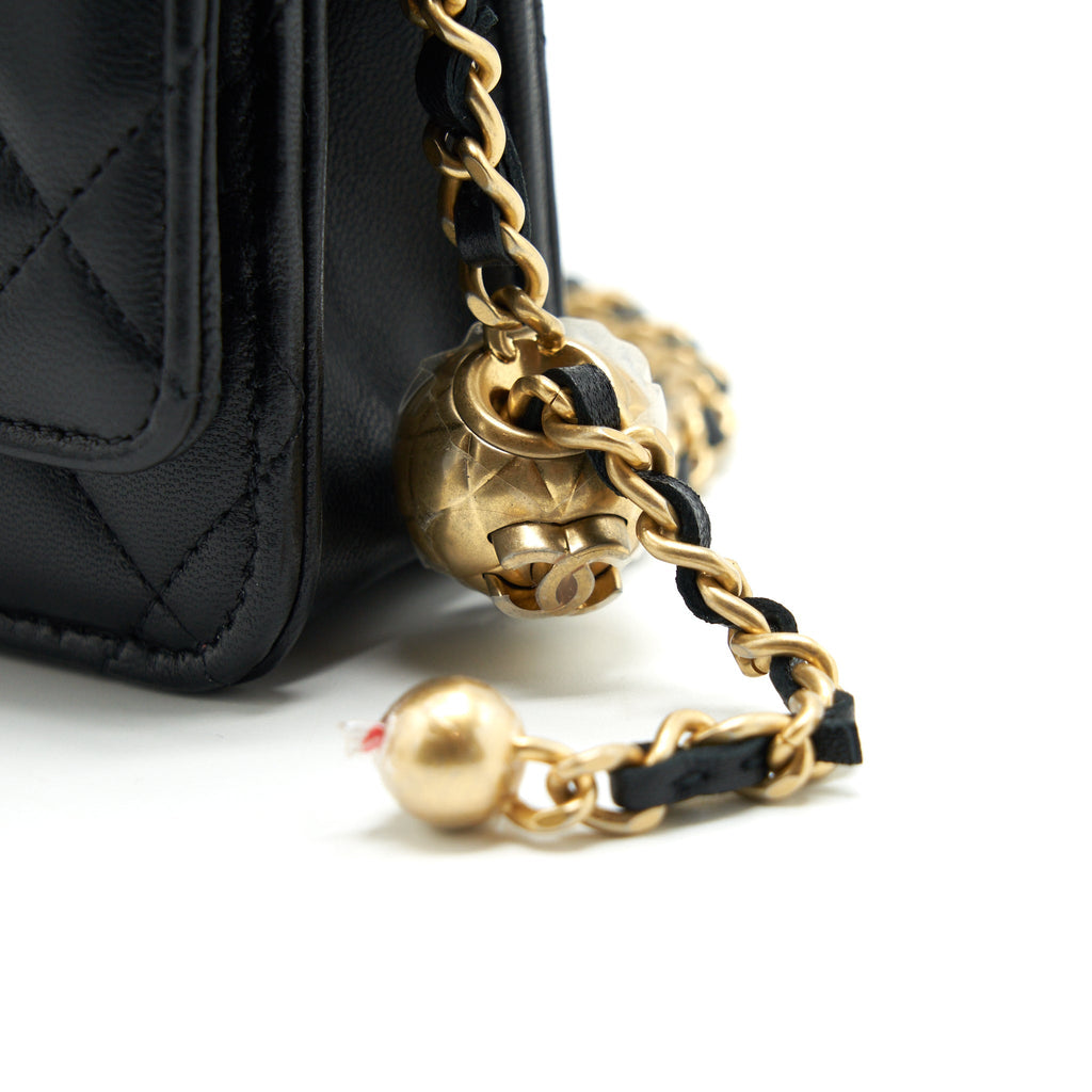 Chanel 22C Pearl Crush Wallet On Chain Lambskin Black