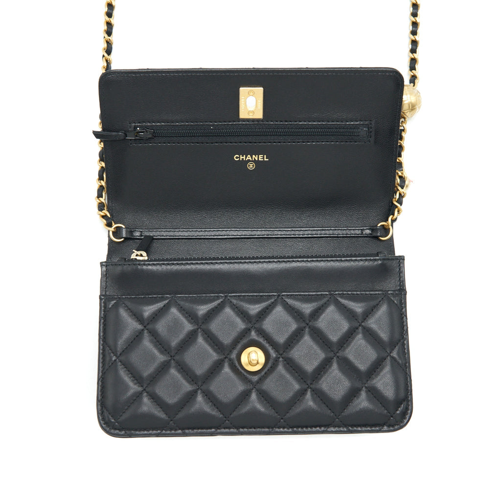 Chanel 22C Pearl Crush Wallet On Chain Lambskin Black