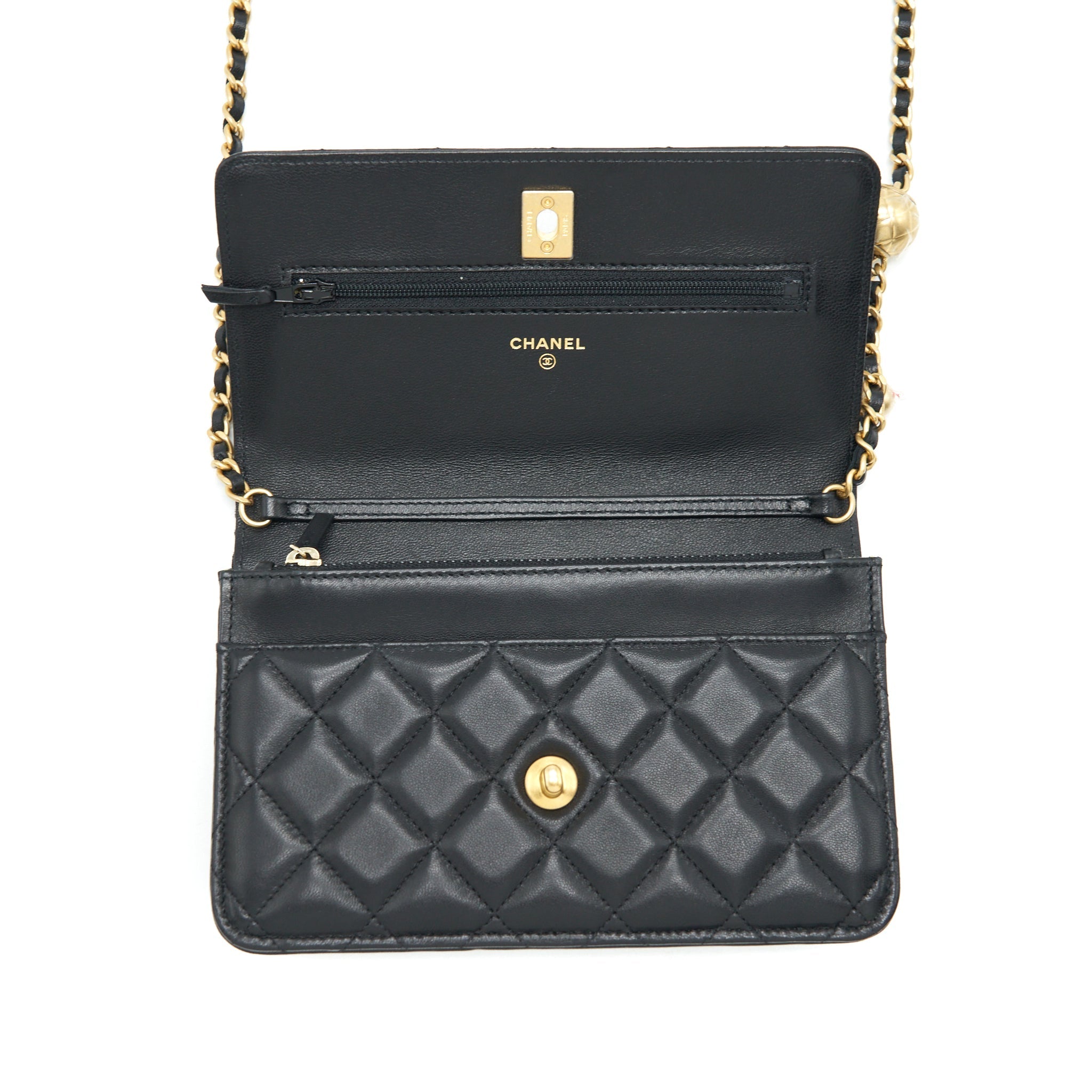 Chanel 22C Pearl Crush Wallet On Chain Lambskin Black