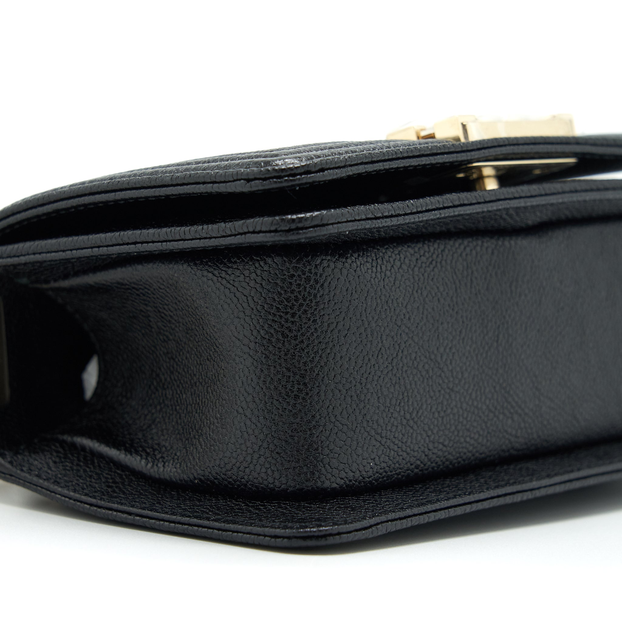 Chanel Mini Chevron Boy Bag Grained Calfskin Black L