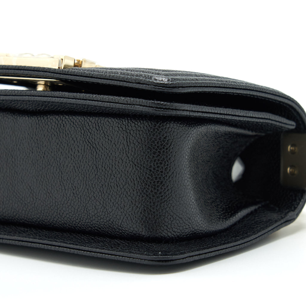 Chanel Mini Chevron Boy Bag Grained Calfskin Black L