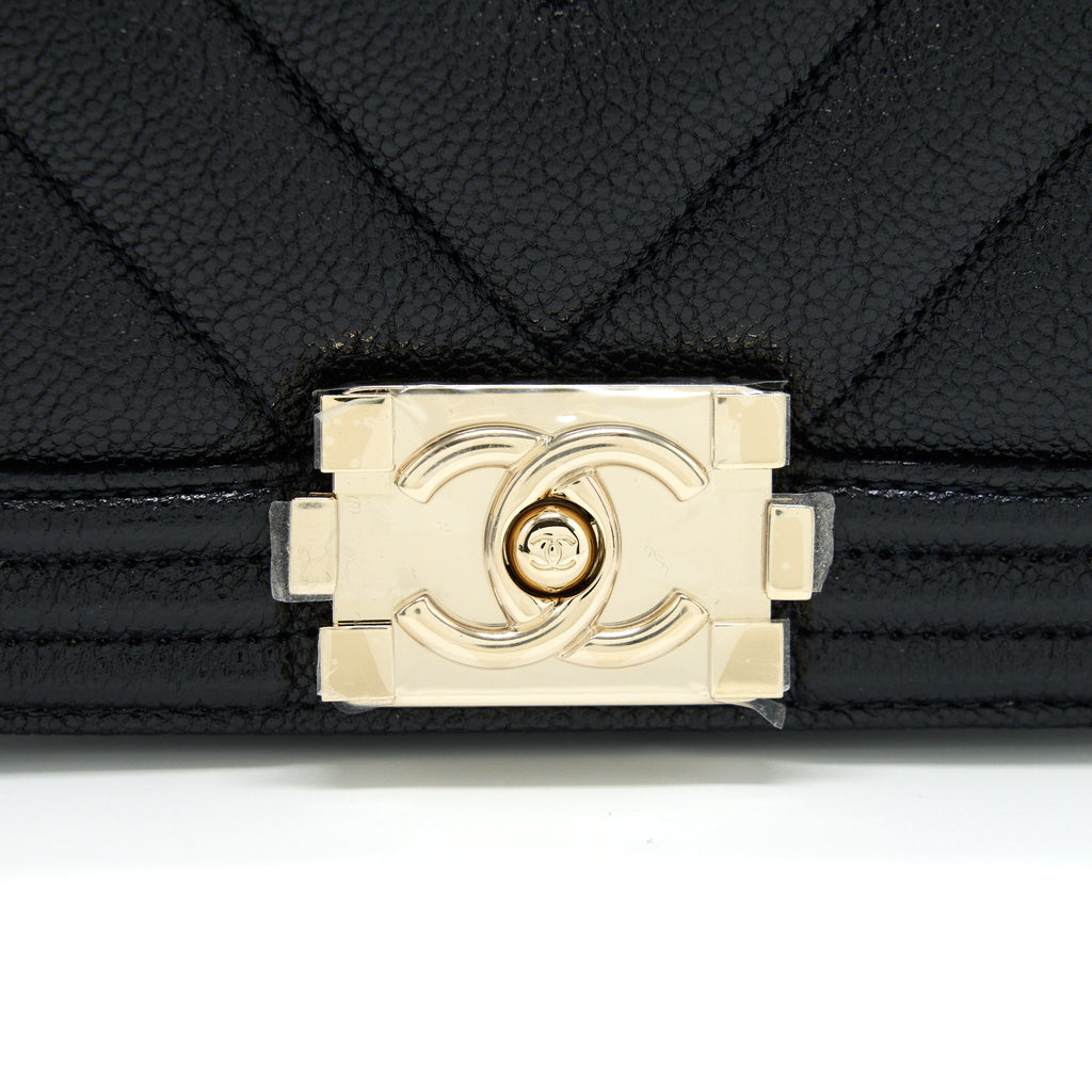 Chanel Mini Chevron Boy Bag Grained Calfskin Black L