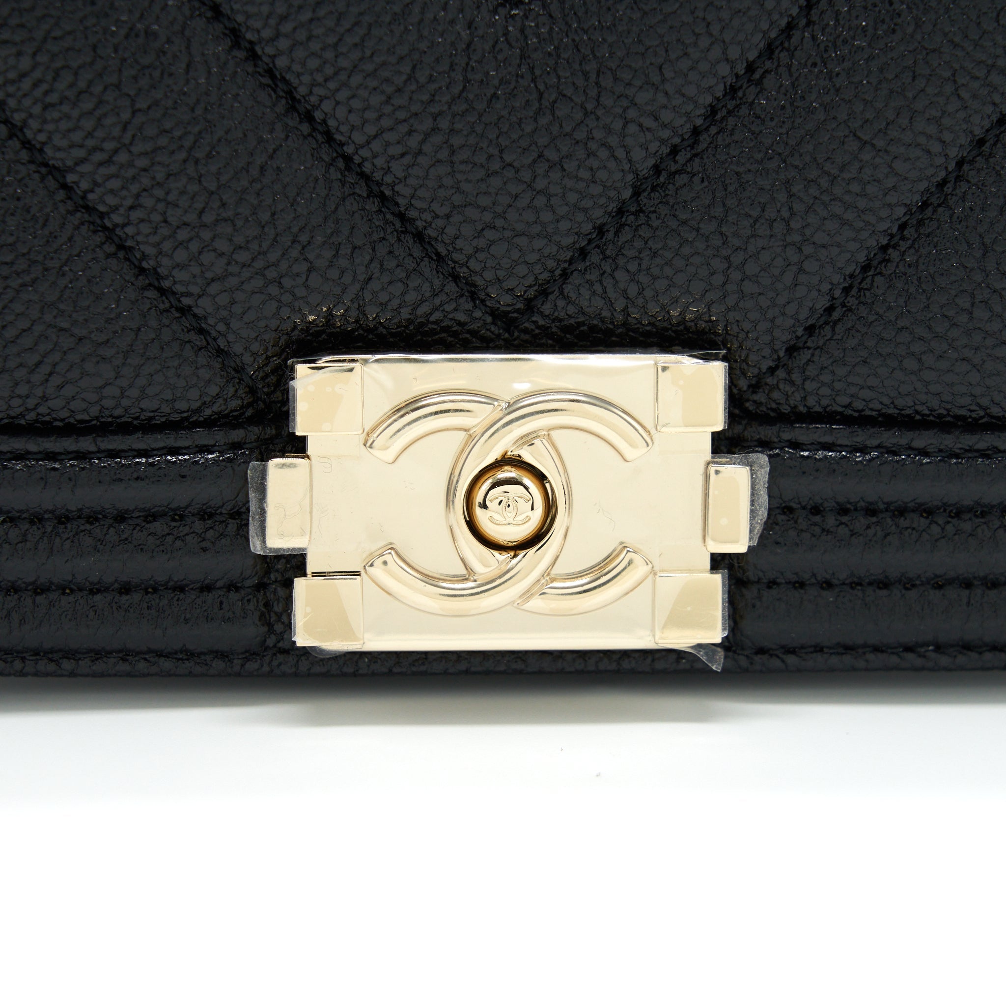 Chanel Mini Chevron Boy Bag Grained Calfskin Black L