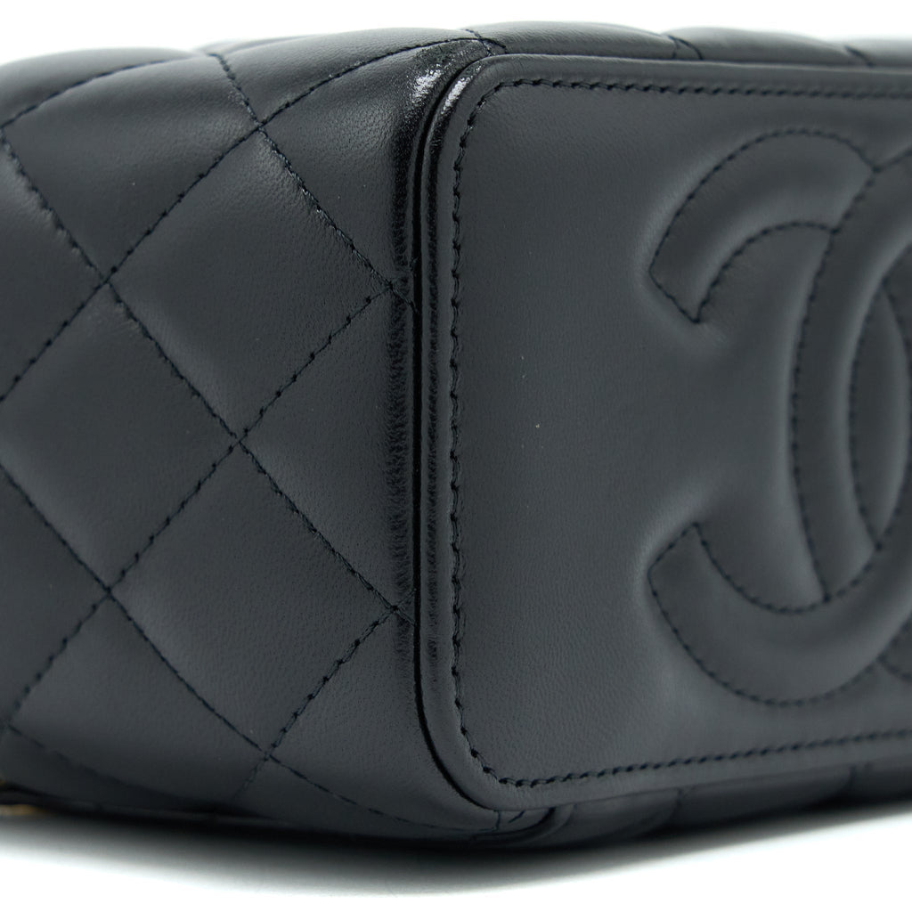 Chanel Long Vanity Detailed Gem Chain Lambskin Black  (Microchip)