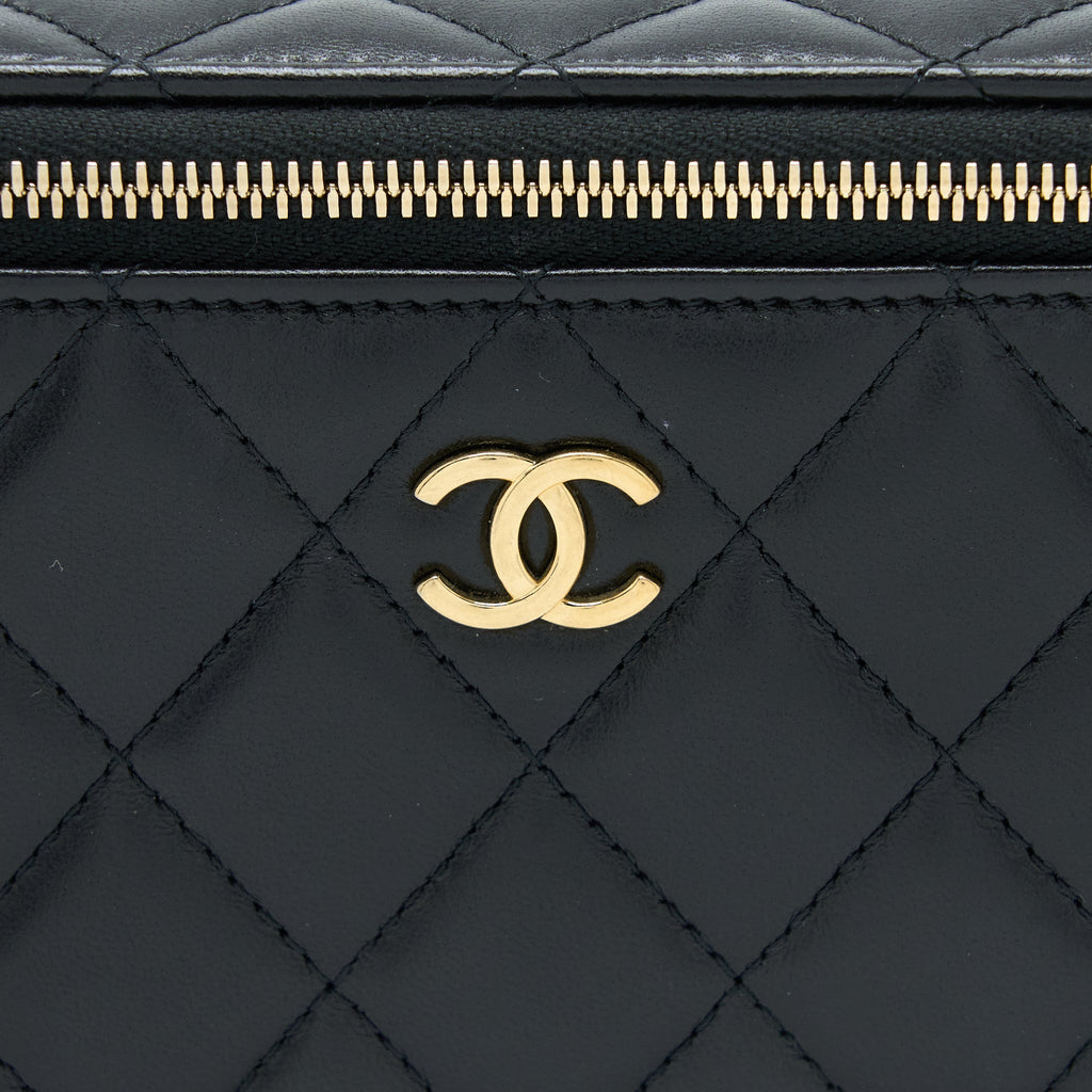 Chanel Long Vanity Detailed Gem Chain Lambskin Black  (Microchip)