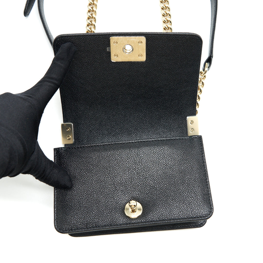 Chanel Mini Chevron Boy Bag Grained Calfskin Black L