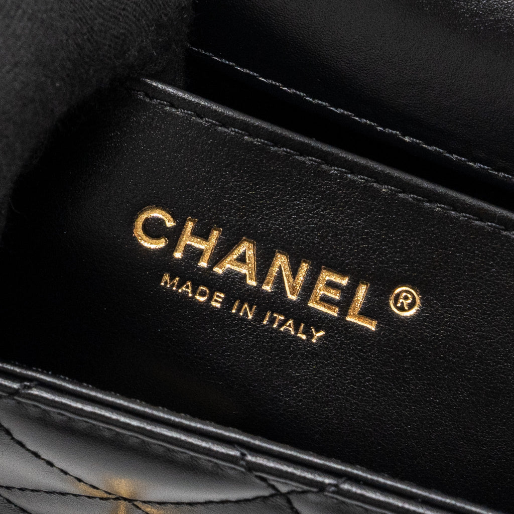 Chanel 24C gold crush mini flap bag calfskin black   (microchip)