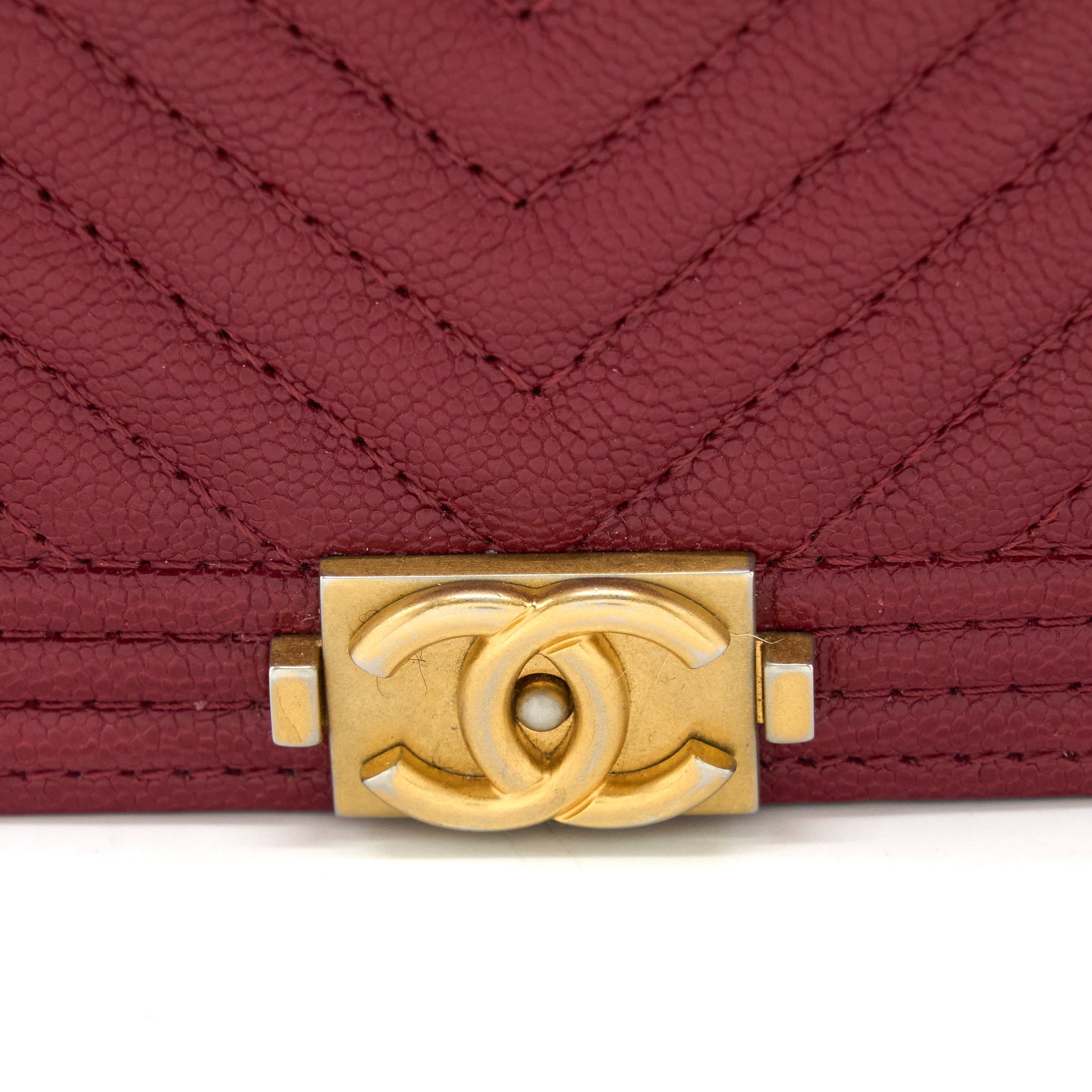 Chanel Boy Wallet On Chain Chevron Caviar Red Brushed
