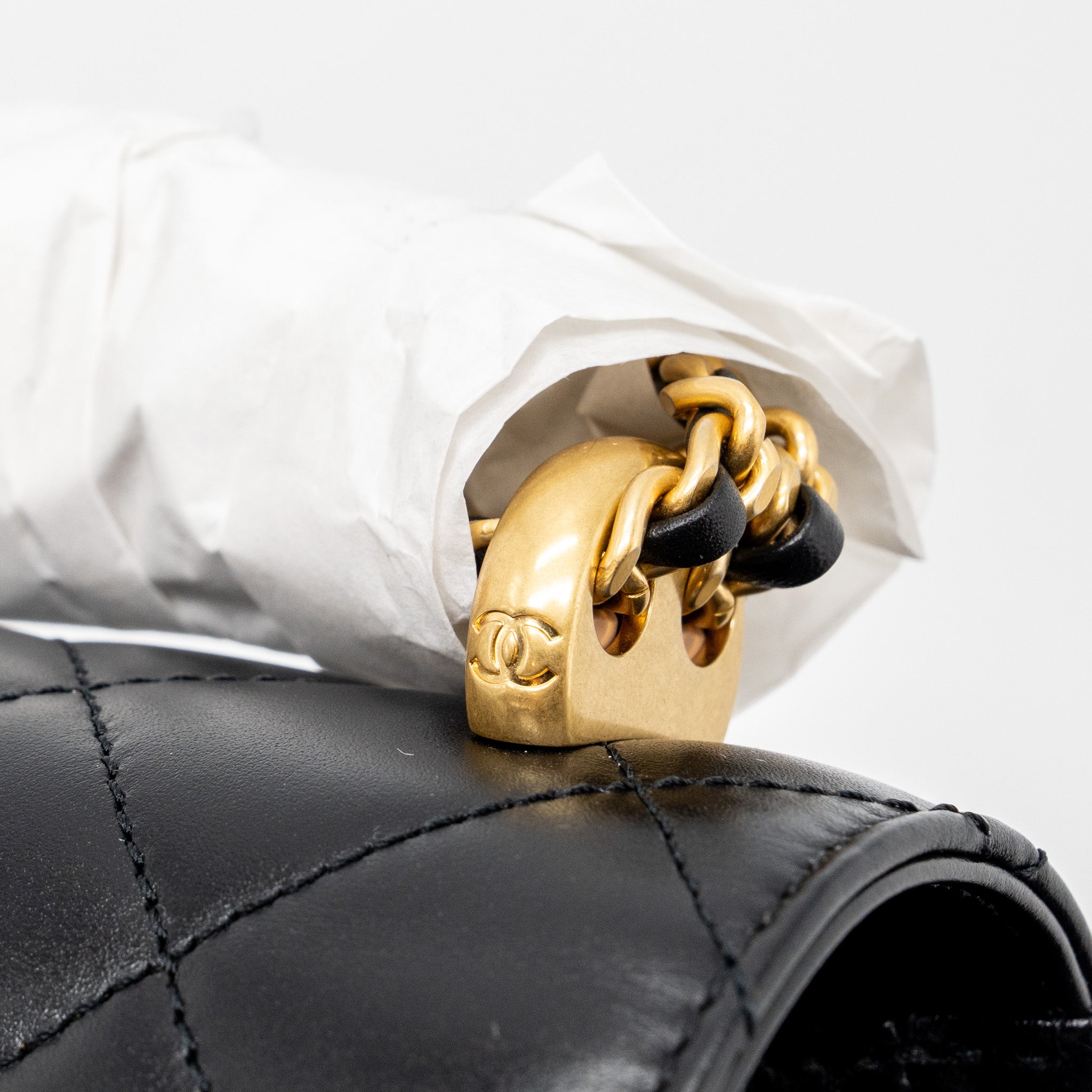 Chanel 24C gold crush mini flap bag calfskin black   (microchip)