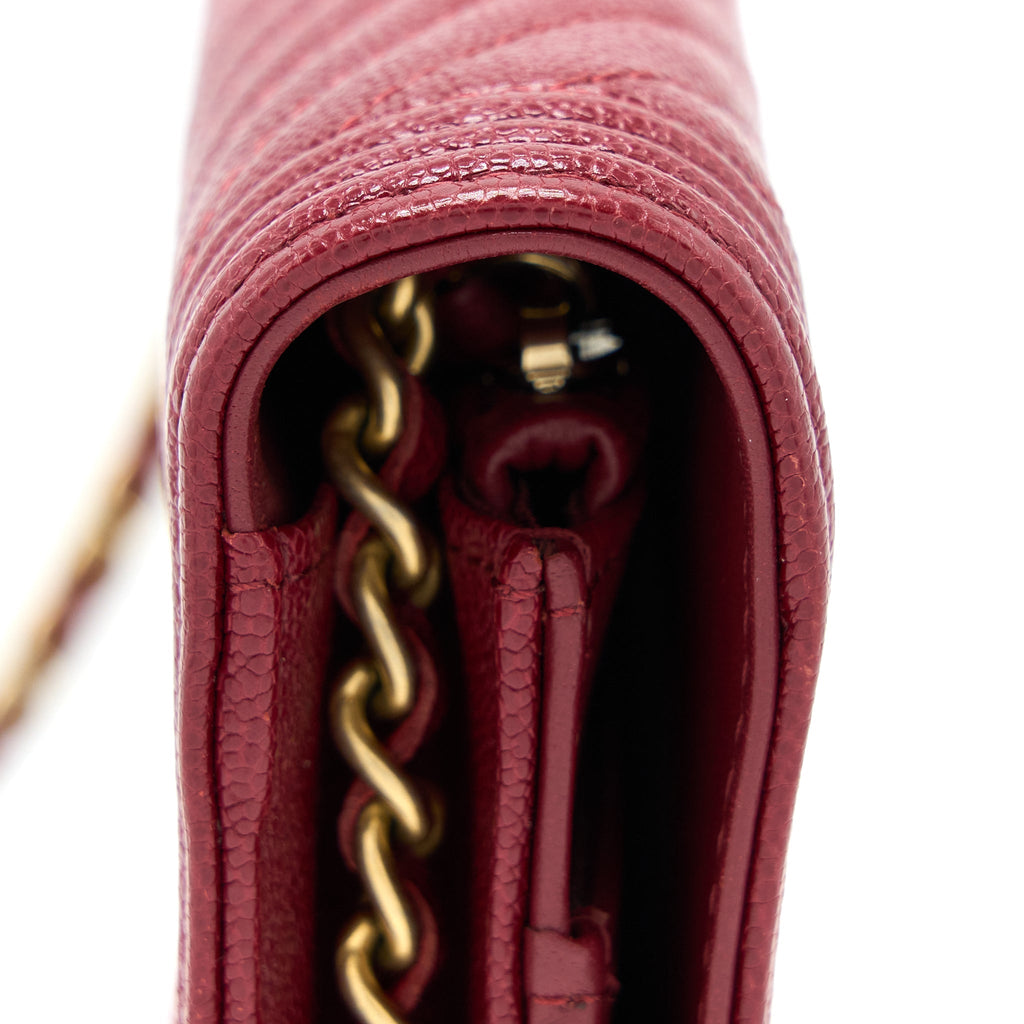 Chanel Boy Wallet On Chain Chevron Caviar Red Brushed