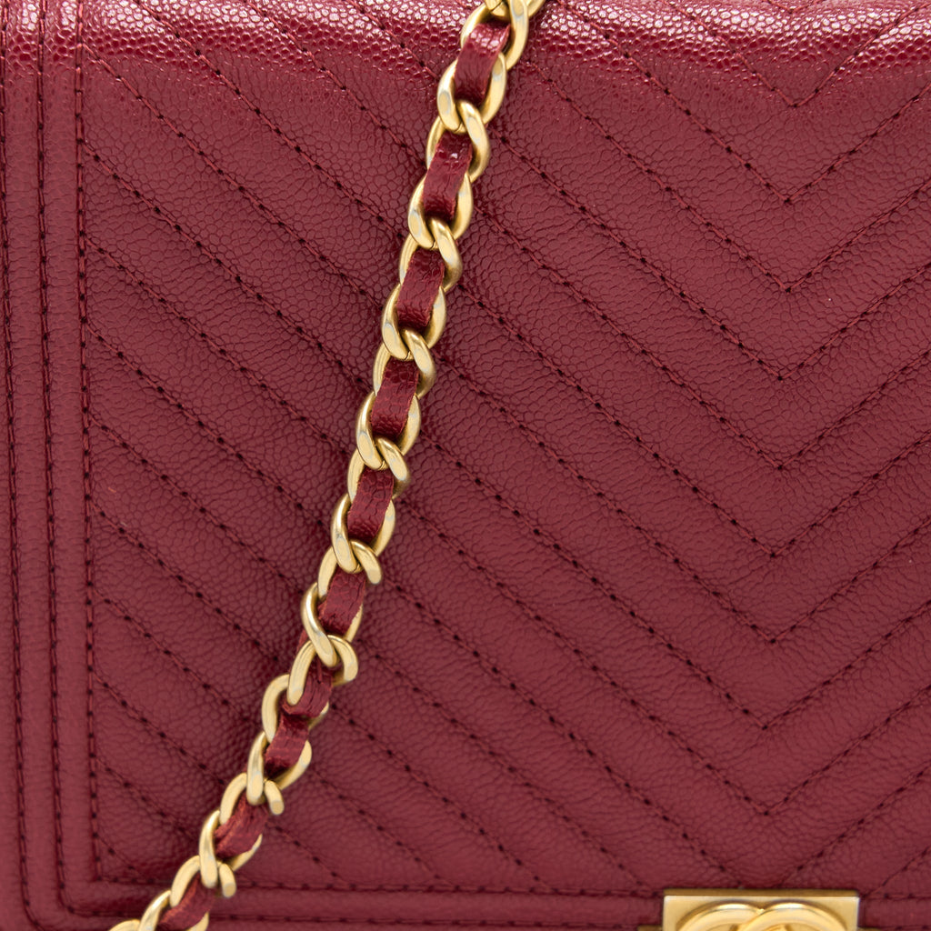 Chanel Boy Wallet On Chain Chevron Caviar Red Brushed