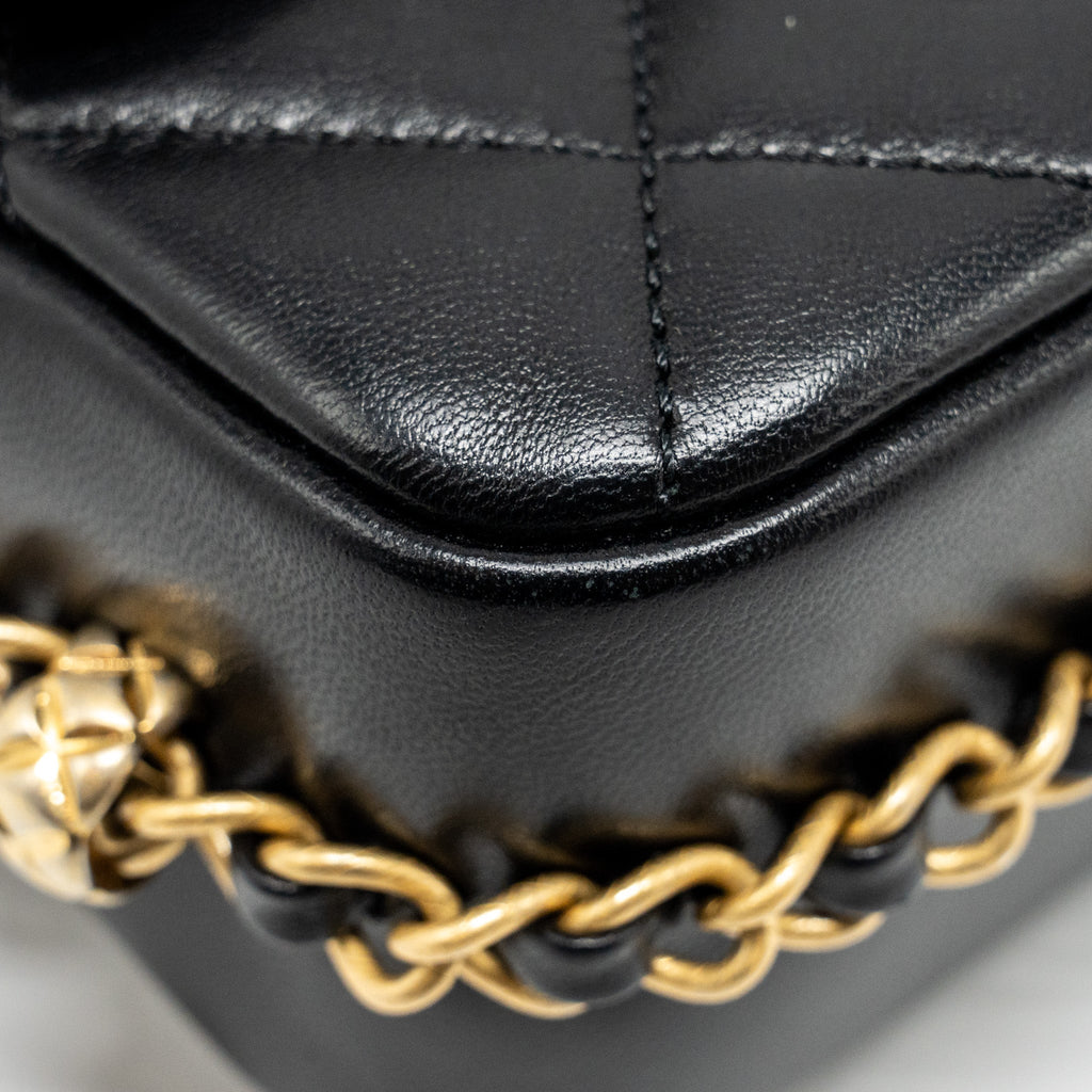 Chanel Mini Coco CC Logo Quilted Flap Bag Lambskin Black  (Microchip)