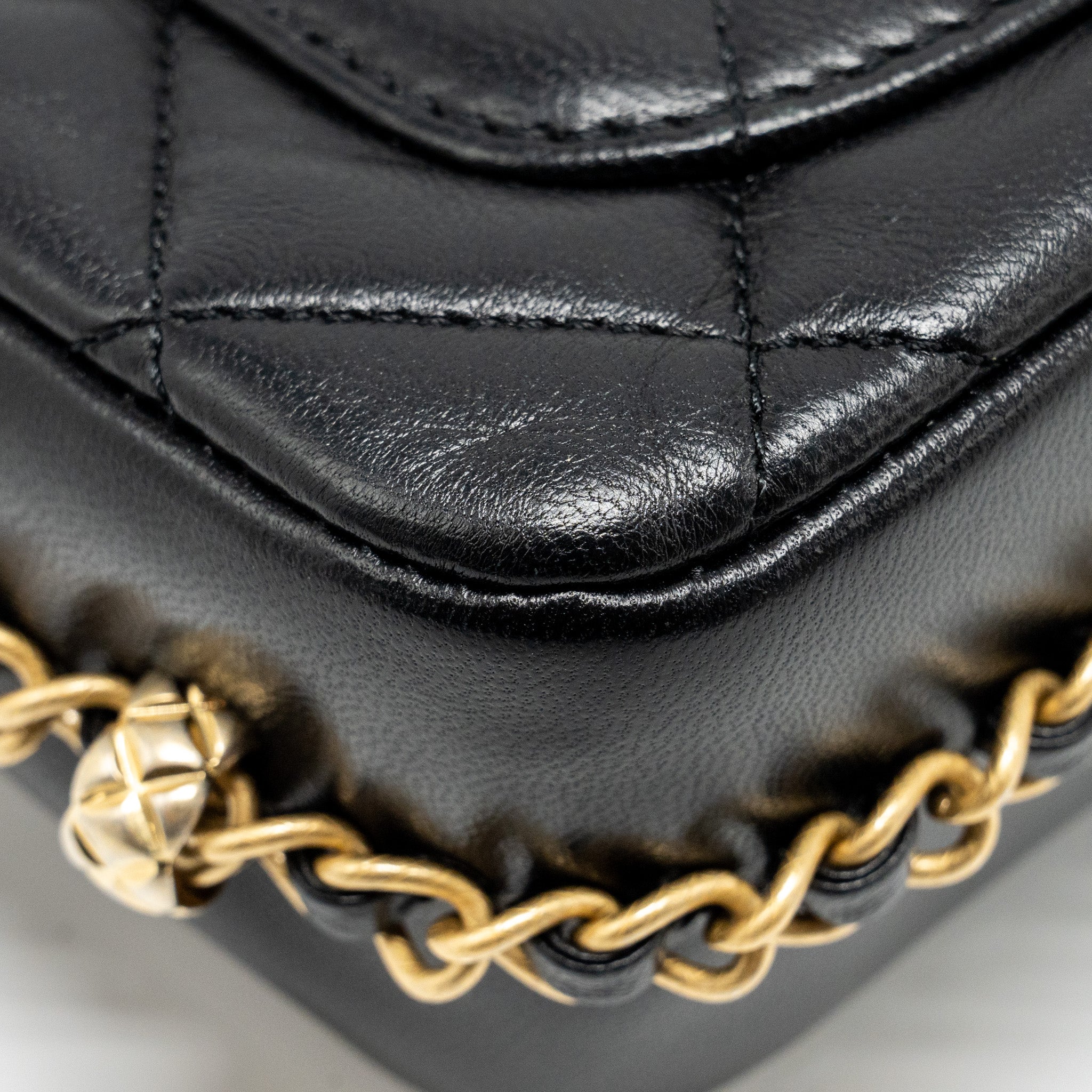 Chanel Mini Coco CC Logo Quilted Flap Bag Lambskin Black  (Microchip)