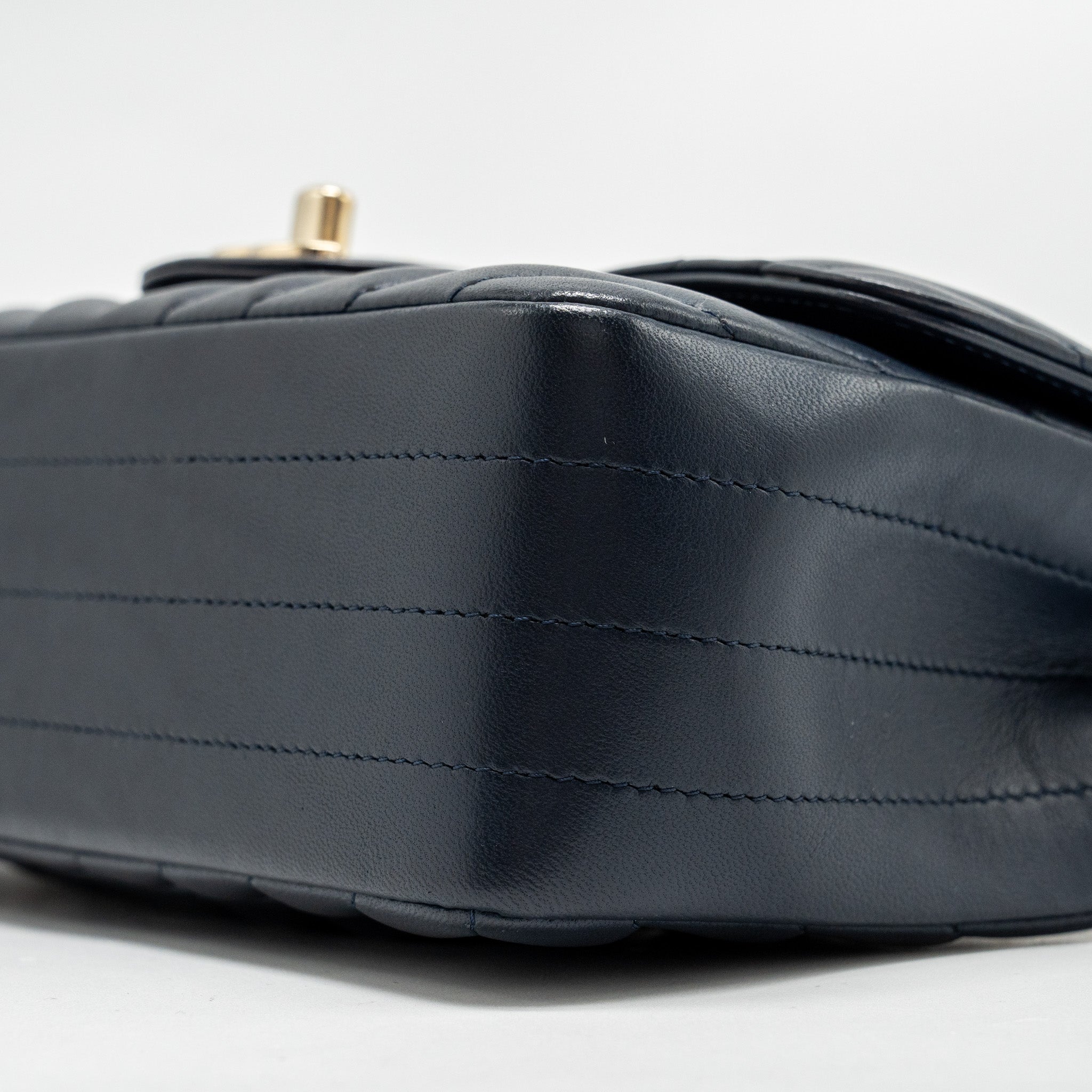 Chanel Mini Rectangular Flap Bag Chevron Lambskin Navy L