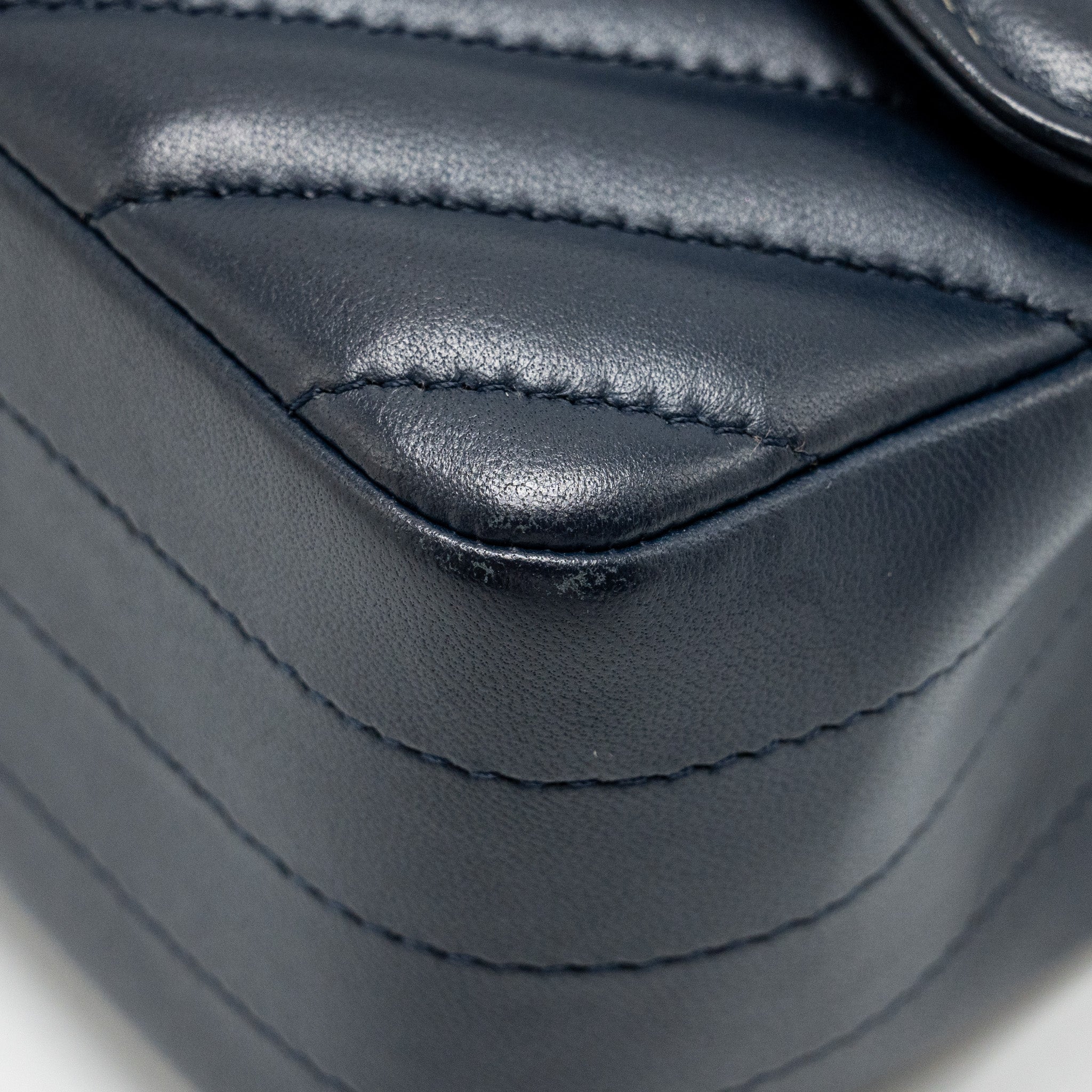 Chanel Mini Rectangular Flap Bag Chevron Lambskin Navy L