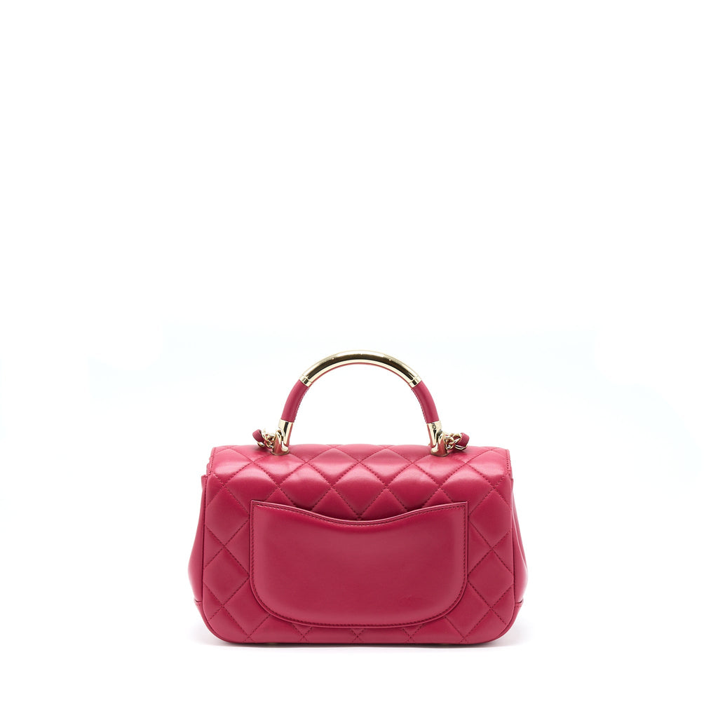 Chanel Top Handle Flap Bag Crossbody Lambskin Pink