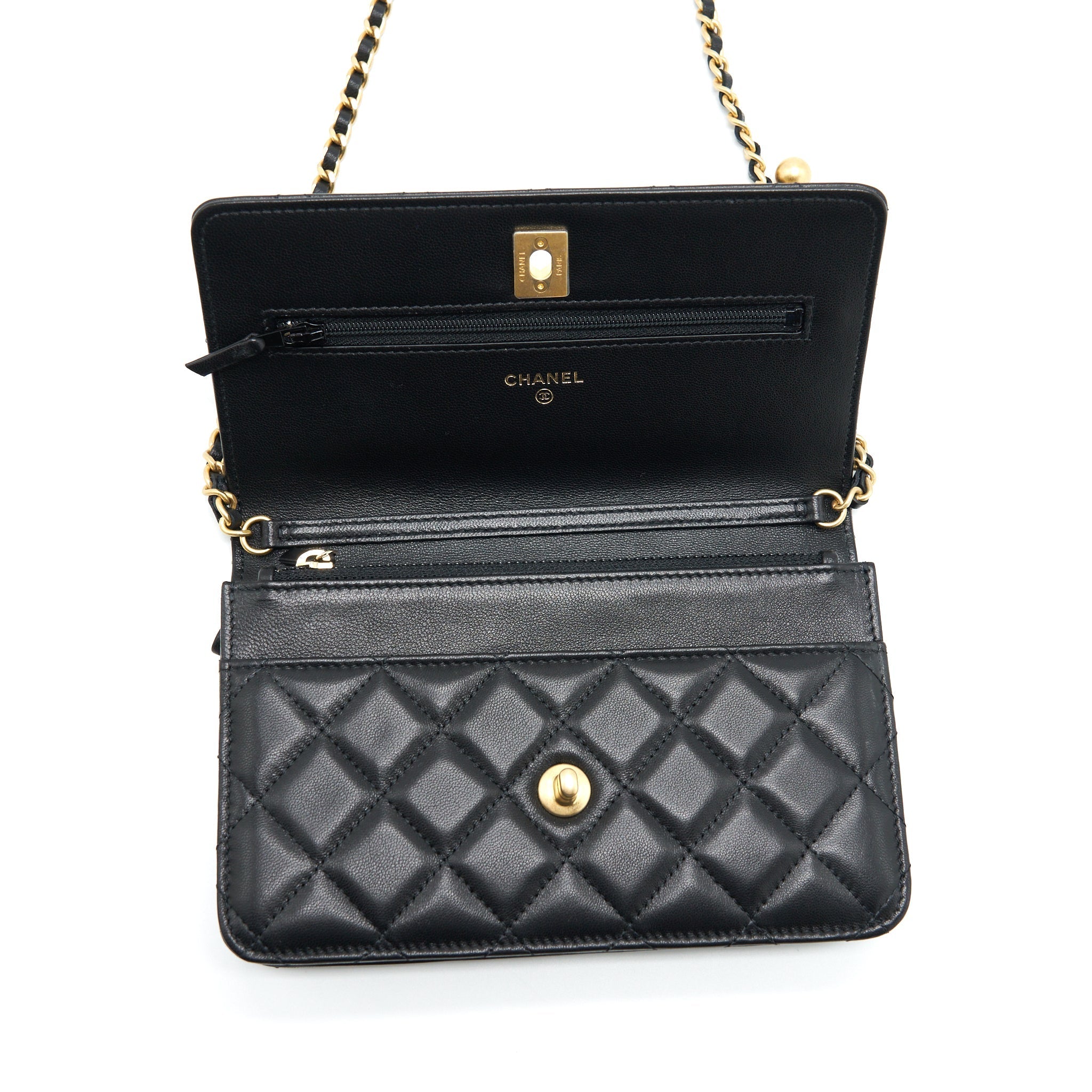 Chanel Pearl Crush Wallet On Chain Lambskin Black