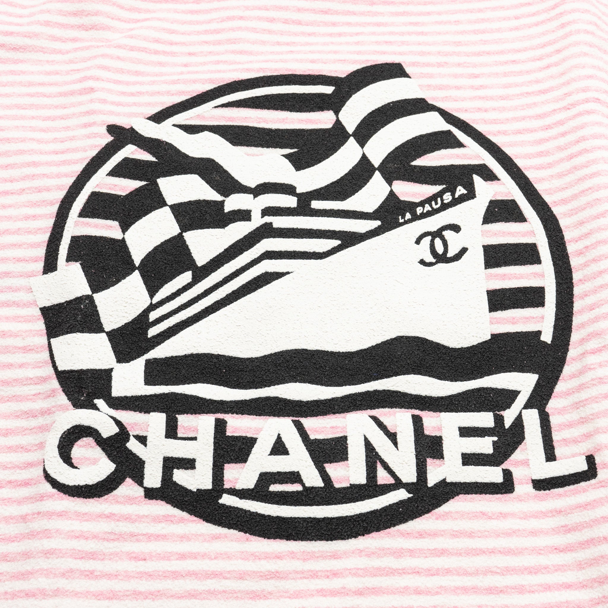Chanel Size 36 19C LA PAUSA Striped Terrycl T-shirt Cotton/Polyamide/Elastane Pink/White