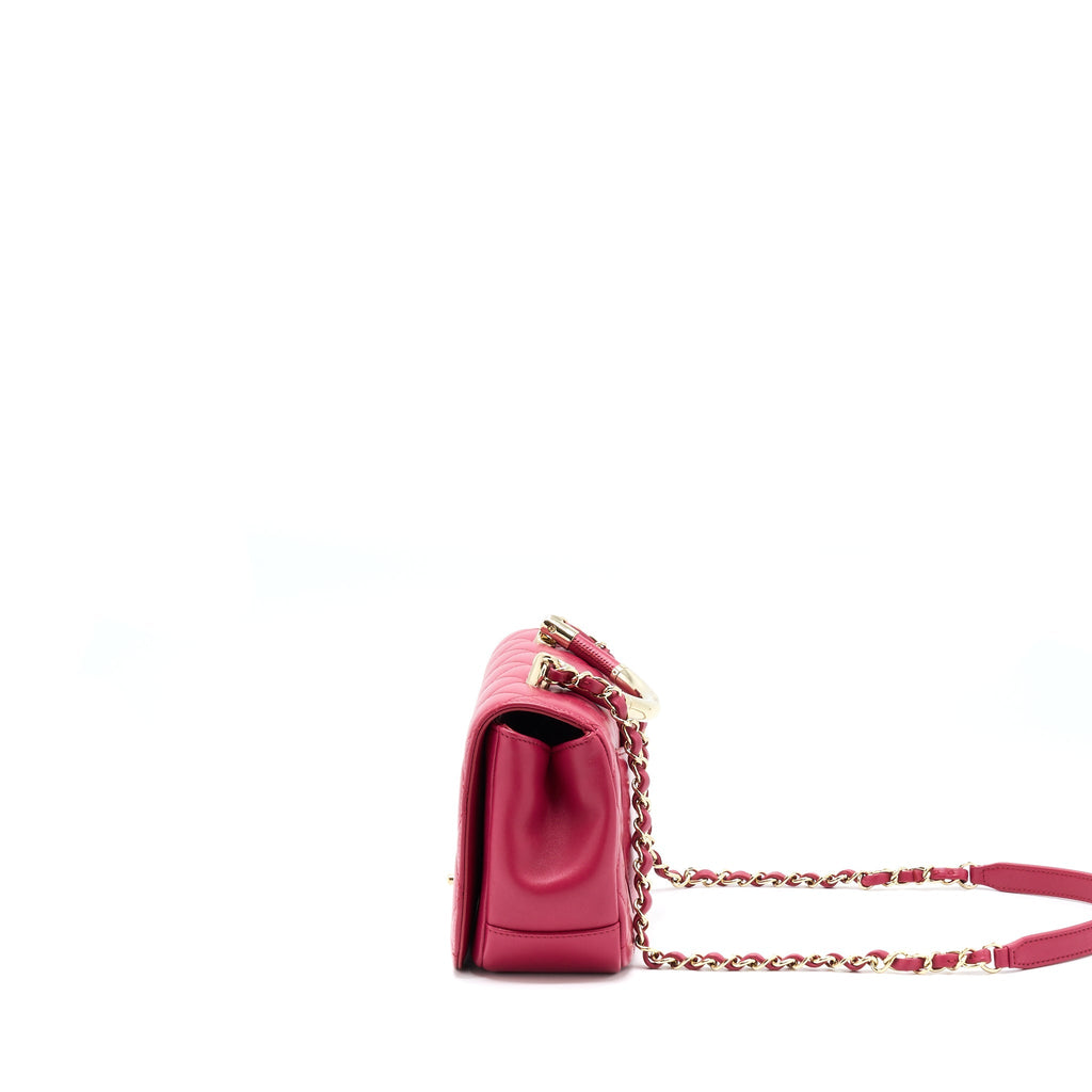 Chanel Top Handle Flap Bag Crossbody Lambskin Pink