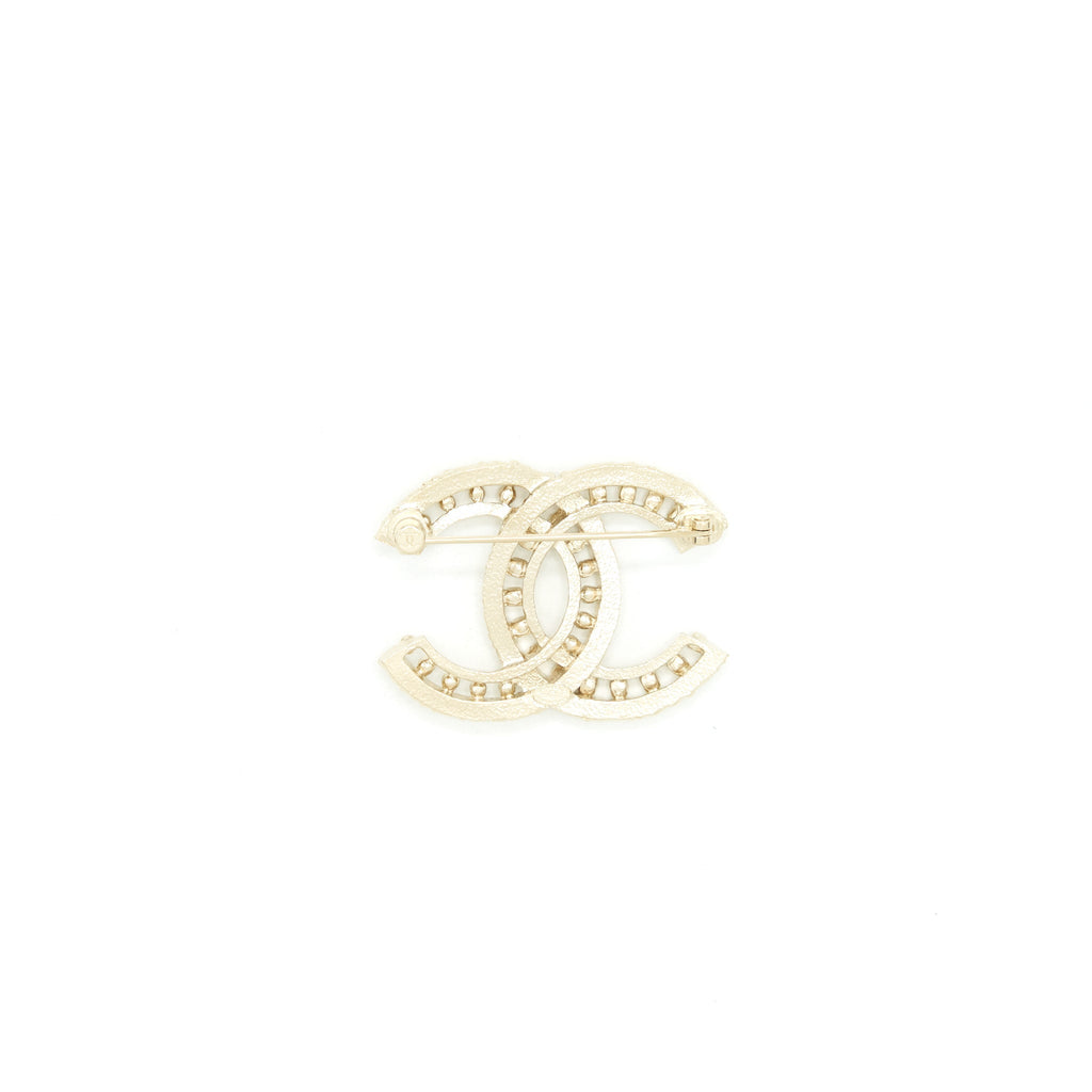 Chanel 22P CC Brooch With Crystals Gold Tone