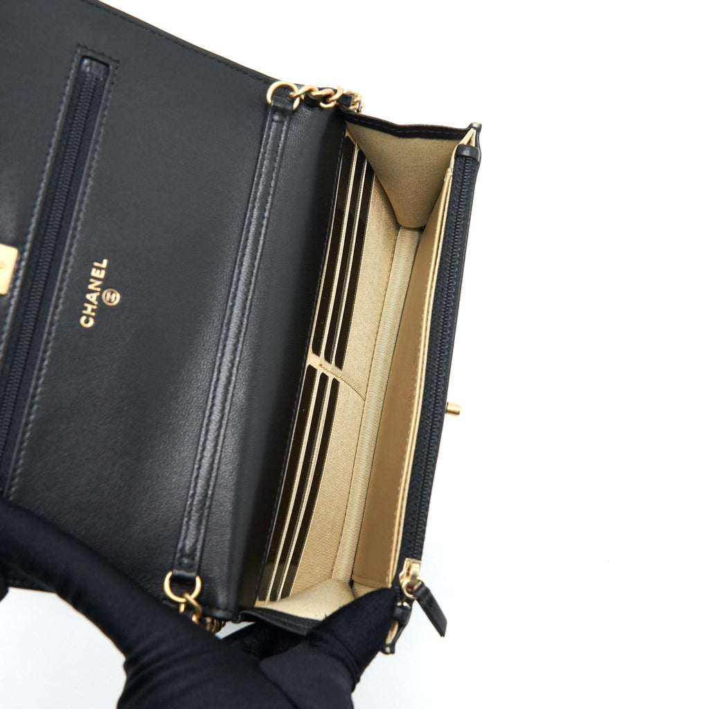 Chanel Pearl Crush Wallet On Chain Lambskin Black