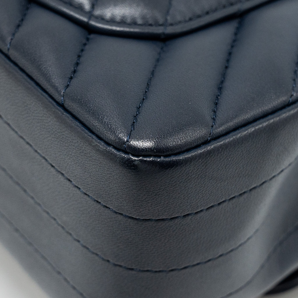 Chanel Mini Rectangular Flap Bag Chevron Lambskin Navy L