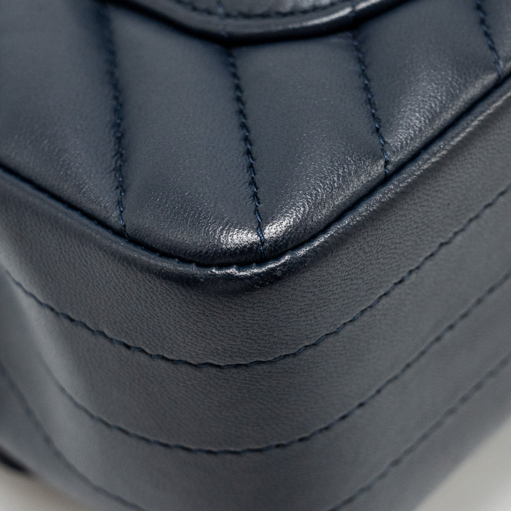 Chanel Mini Rectangular Flap Bag Chevron Lambskin Navy L