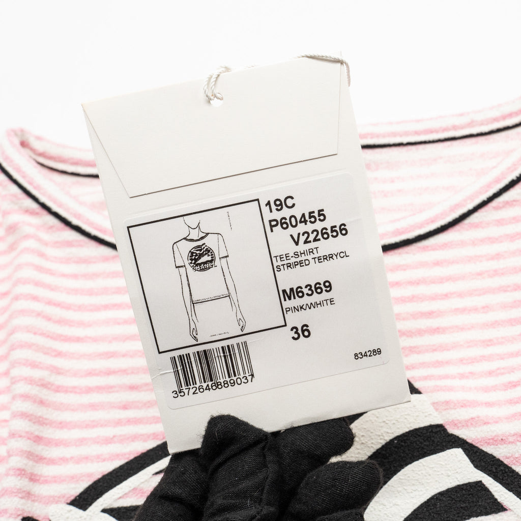Chanel Size 36 19C LA PAUSA Striped Terrycl T-shirt Cotton/Polyamide/Elastane Pink/White
