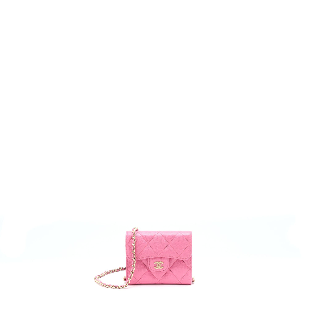 Chanel Mini Flap Card Holder Caviar Pink L