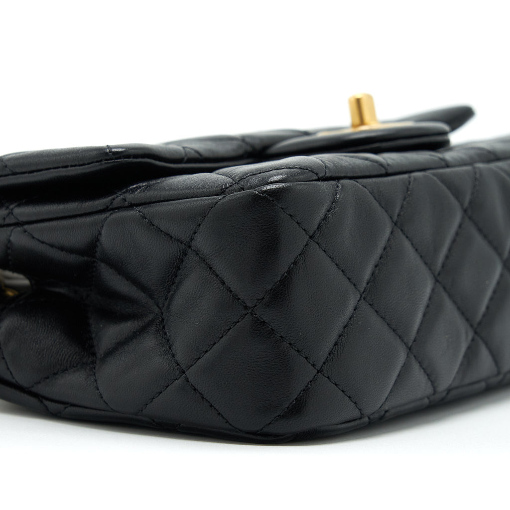 Chanel 22S Pearl Crush Mini Rectangular Flap Bag Lambskin Black