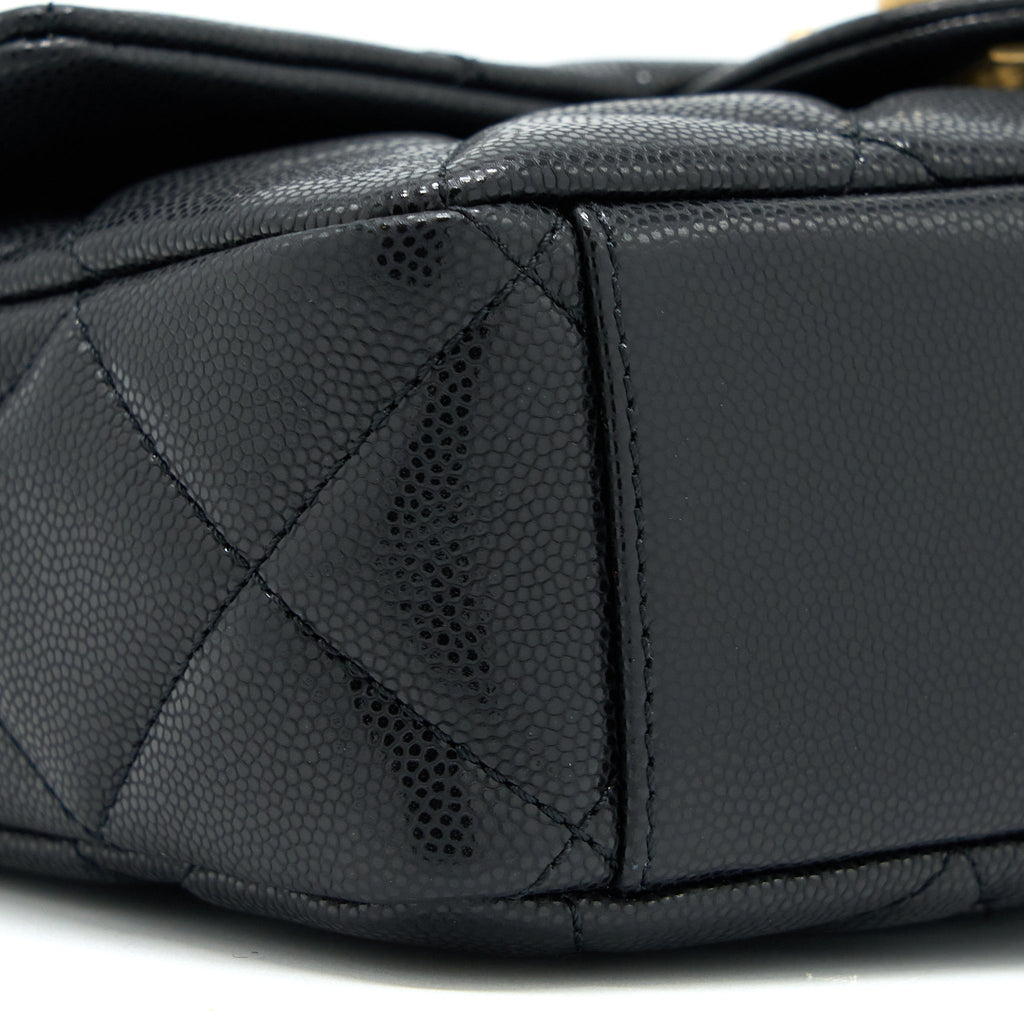 Chanel 22A Small Flap Bag Grained Shiny Calfskin Black Brushed (Microchip)