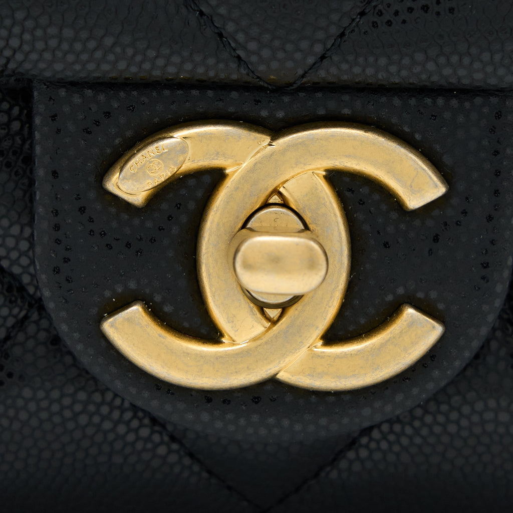 Chanel 22A Small Flap Bag Grained Shiny Calfskin Black Brushed (Microchip)