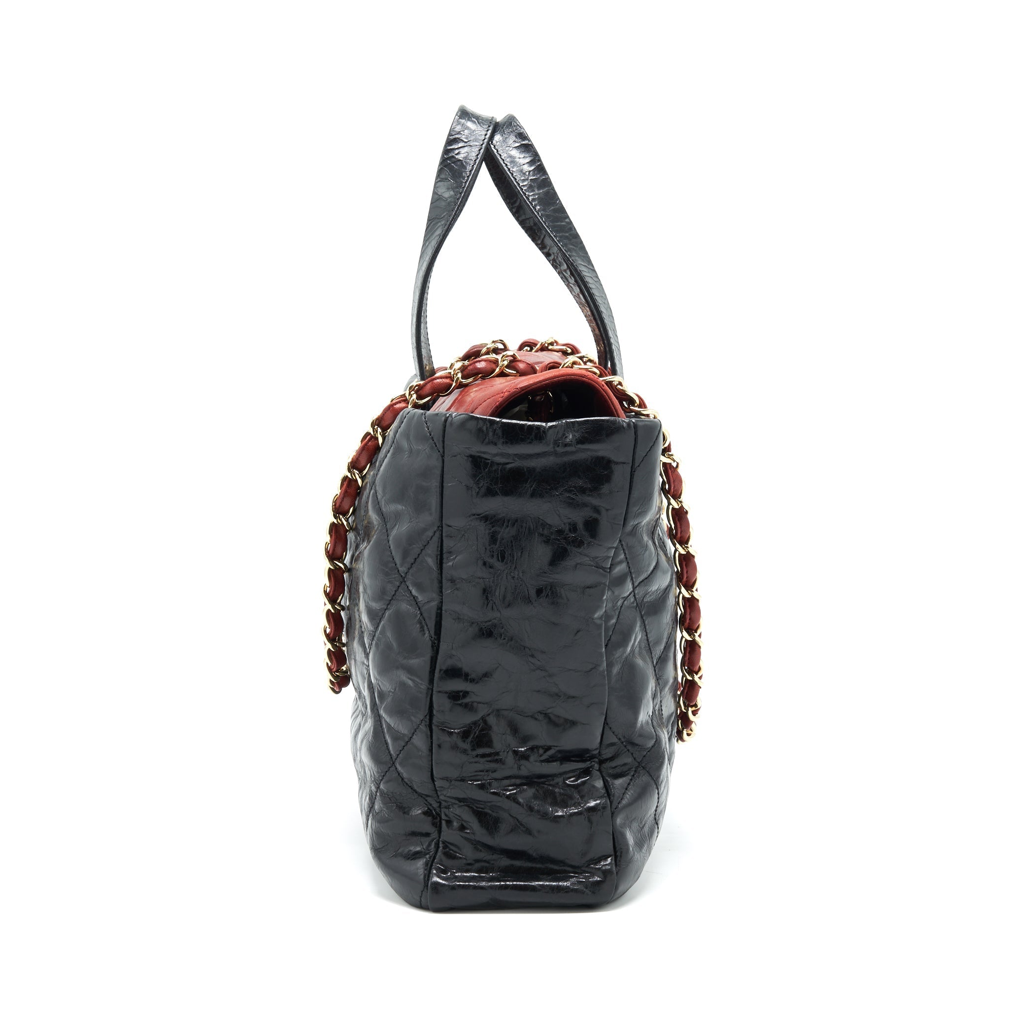 Chanel Calfskin Tote bag with Chain black and Red