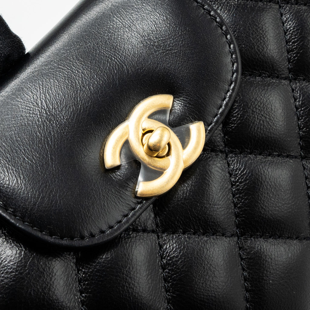 Chanel 23k Mini Shopping Bag Calfskin Black Brushed (Microchip)