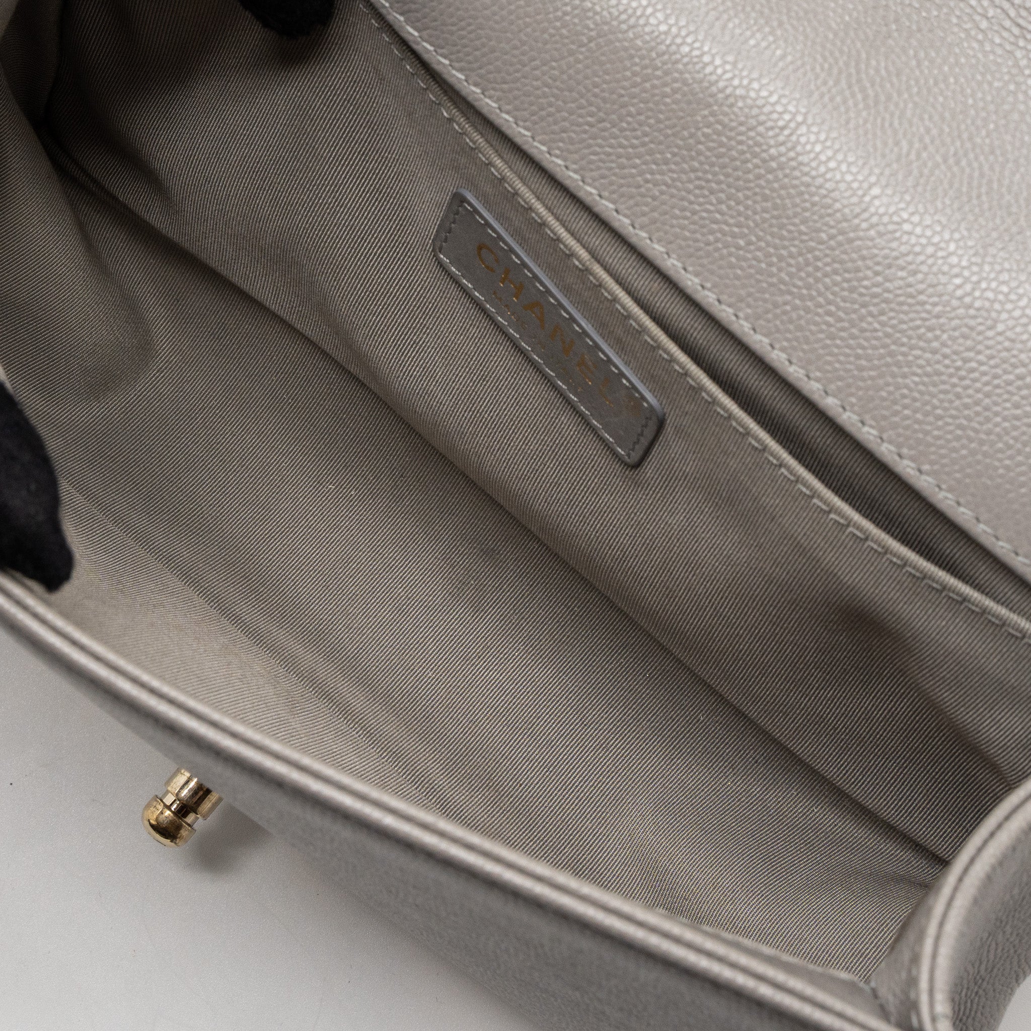 Chanel Medium Boy Bag Caviar Light Grey L