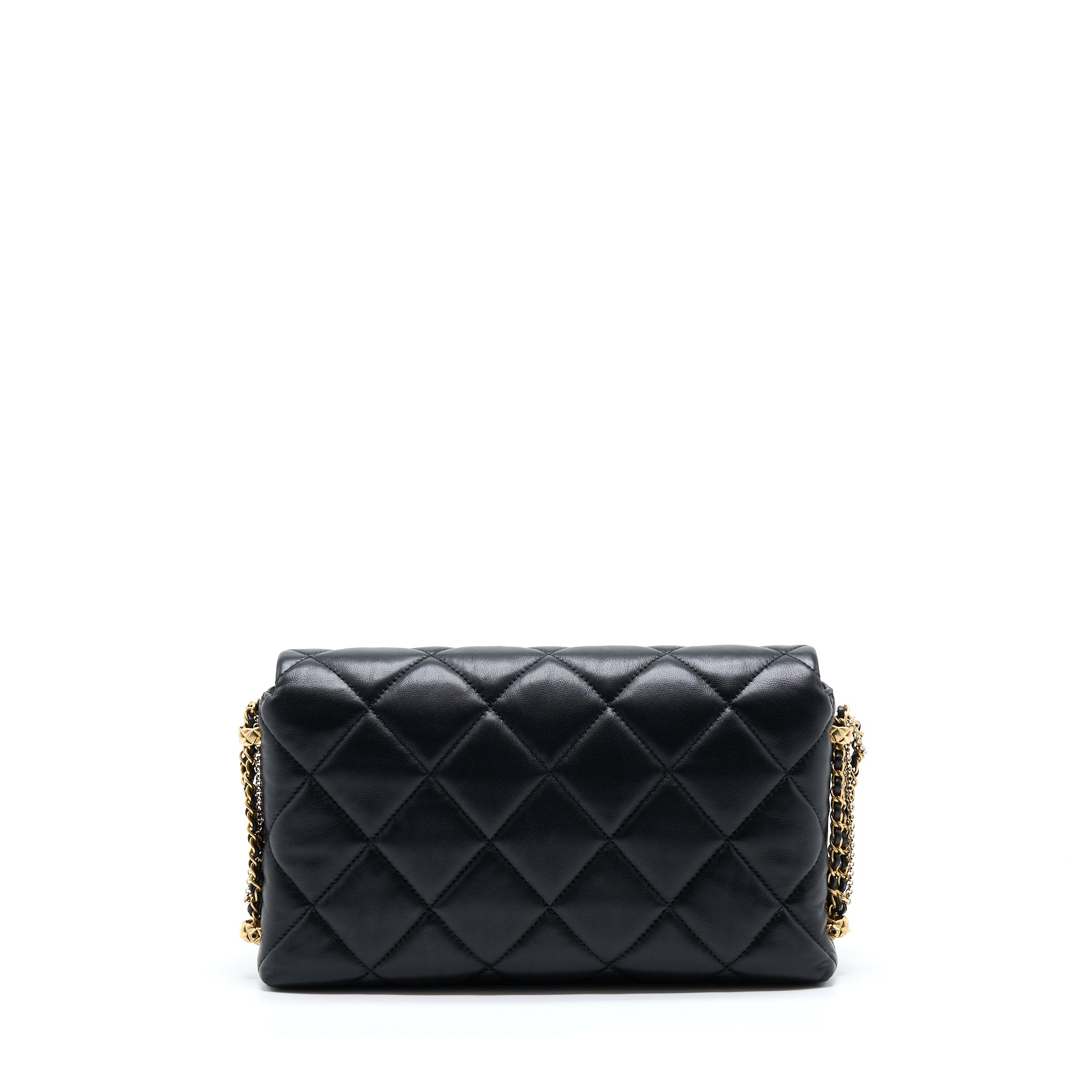 Chanel 21A Quilted Detailed Logo Flap Bag Lambskin Black  (Microchip)