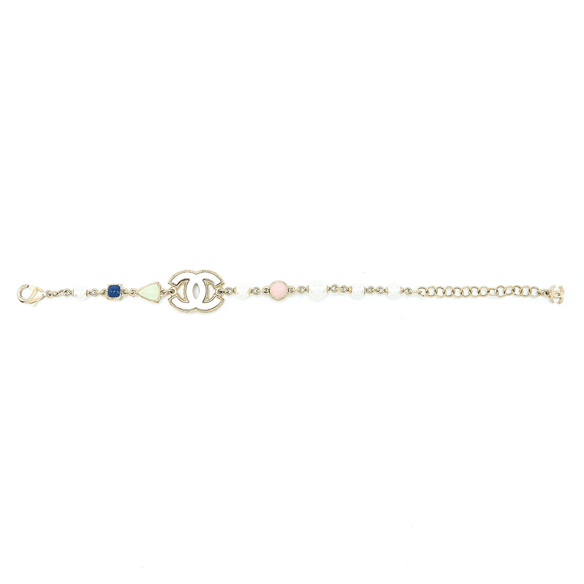 Chanel 19P CC Logo Bracelet Pearl/ Stud Light Gold Tone