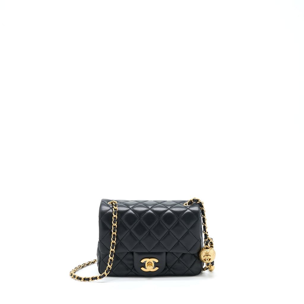 Chanel Pearl Crush Mini Square Lambskin Black Brushed  (Microchip)