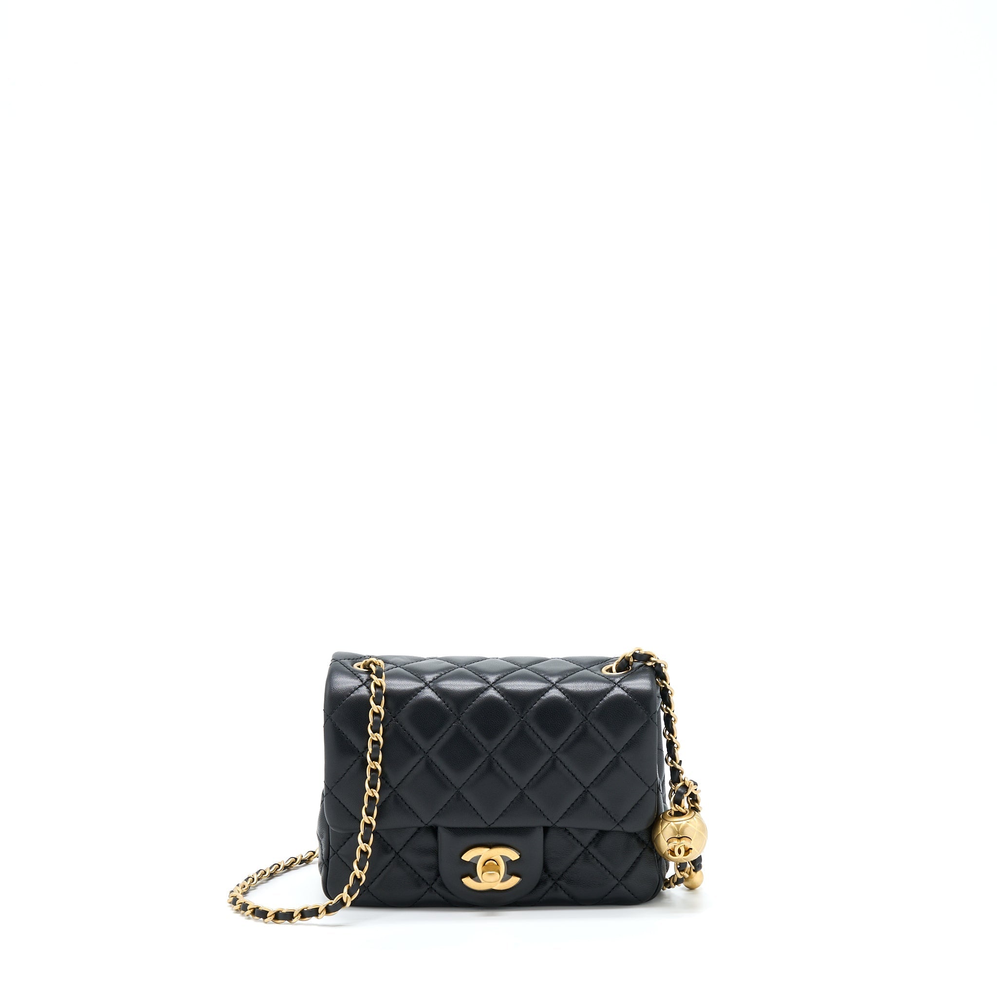 Chanel Pearl Crush Mini Square Lambskin Black Brushed  (Microchip)