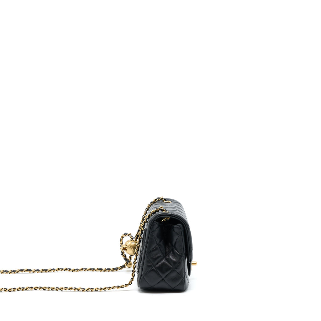 Chanel Pearl Crush Mini Square Lambskin Black Brushed  (Microchip)