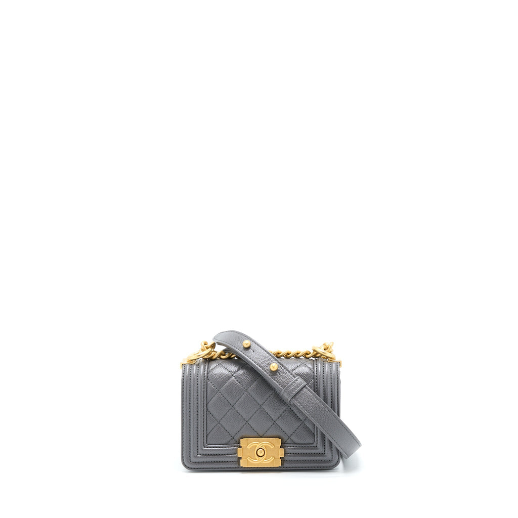 Chanel Mini Boy Bag Caviar Grey Brushed  (Microchip)