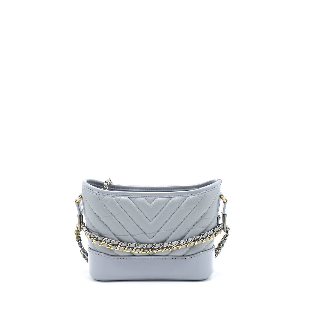 Chanel Chevron Small Gabrielle Hobo Bag Aged Calfskin Grey Multicolour Hardware