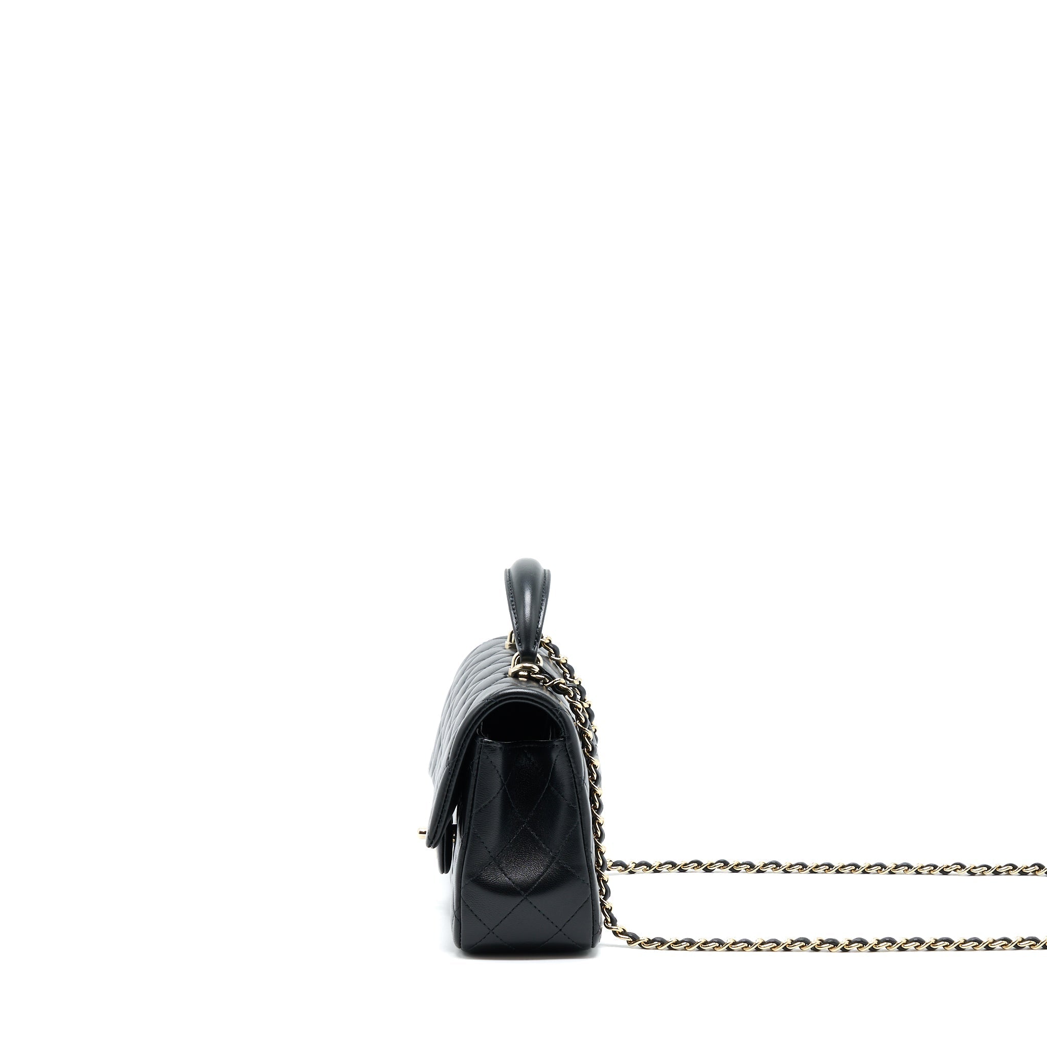 Chanel 22A Top Handle Mini Rectangular Flap Bag Lambskin Black  (Microchip)