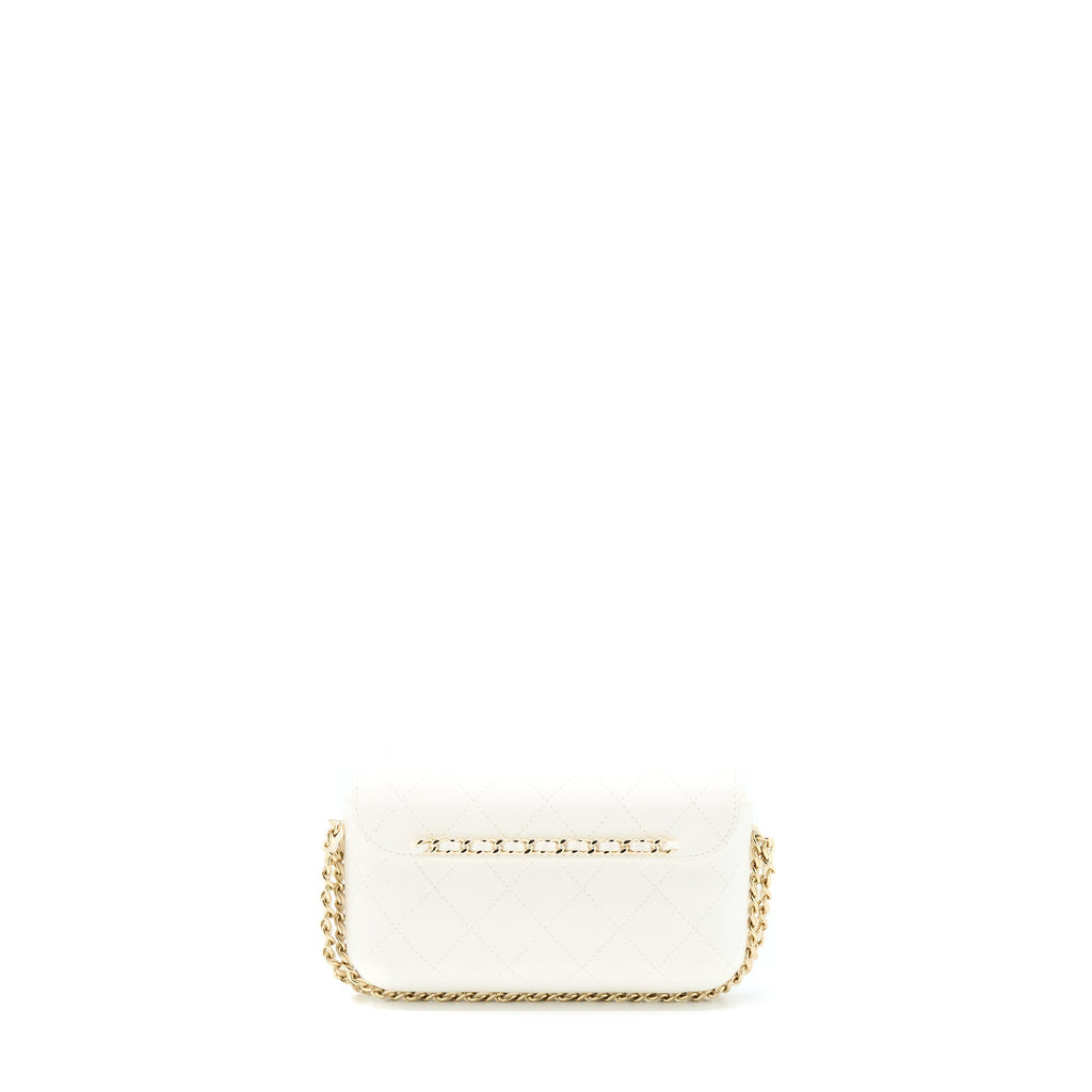 Chanel Rectangular Mini Flap Phone Case Bag Quilted Lambskin White L (Microchip)