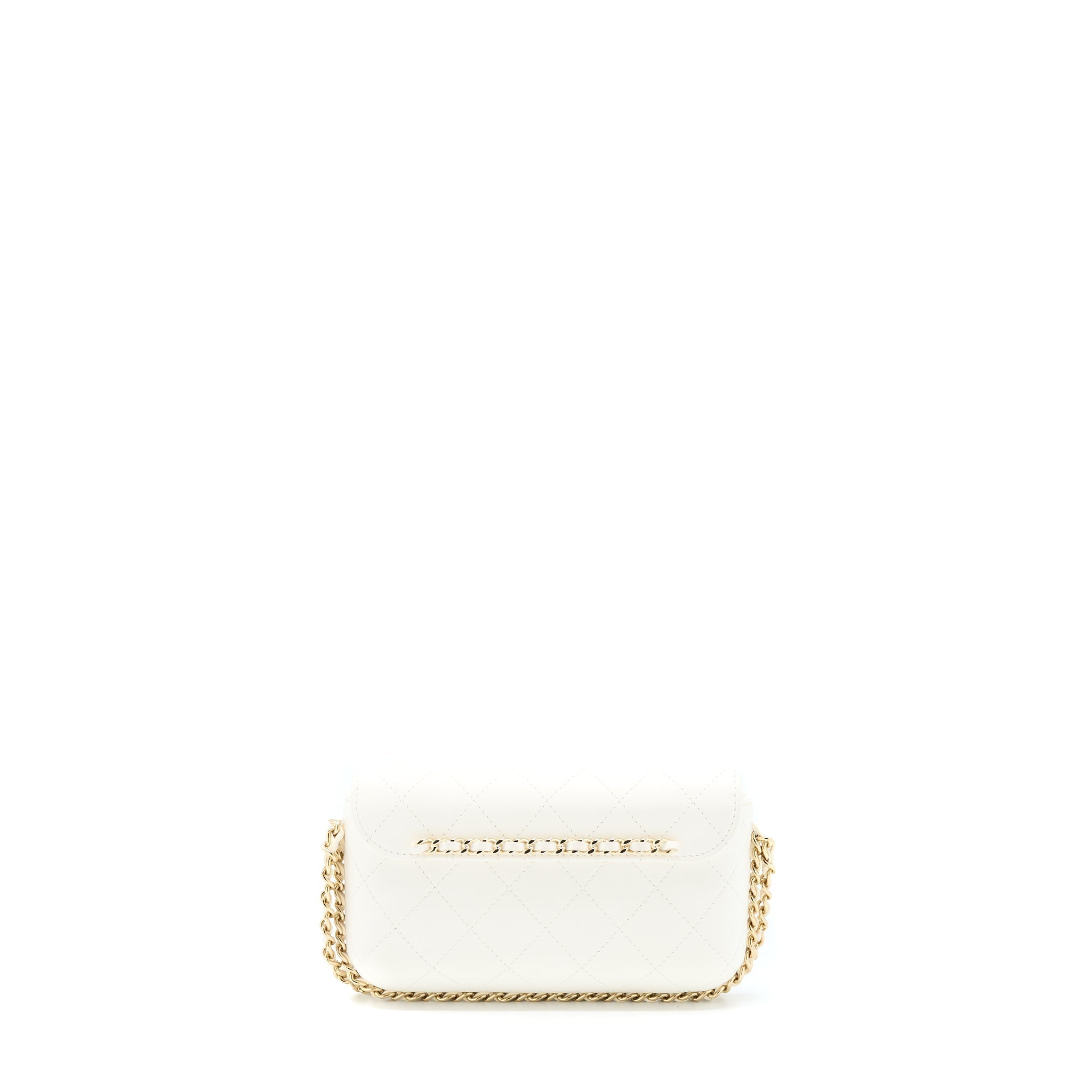 Chanel Rectangular Mini Flap Phone Case Bag Quilted Lambskin White L (Microchip)