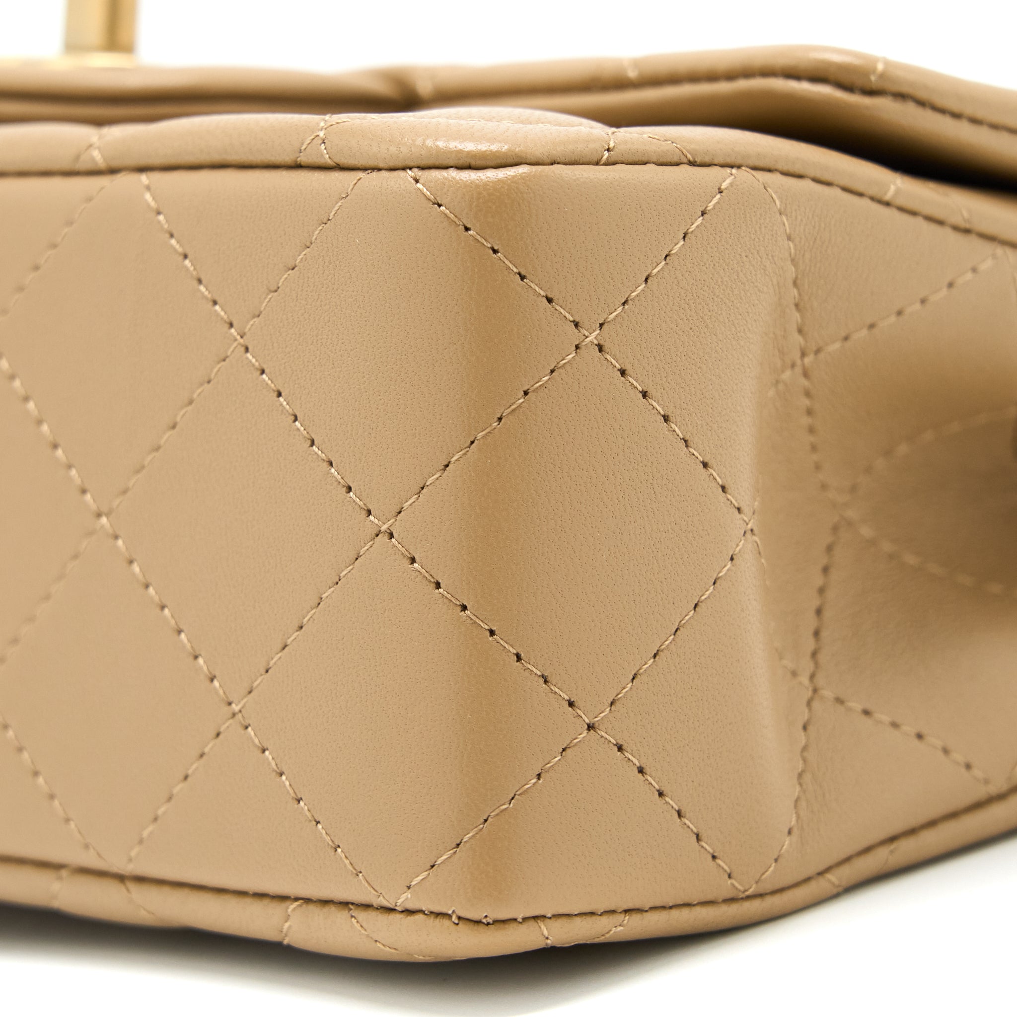 Chanel 22B Detail Top Handle Mini Rectangular Lambskin NJ528 Dark Beige Brushed