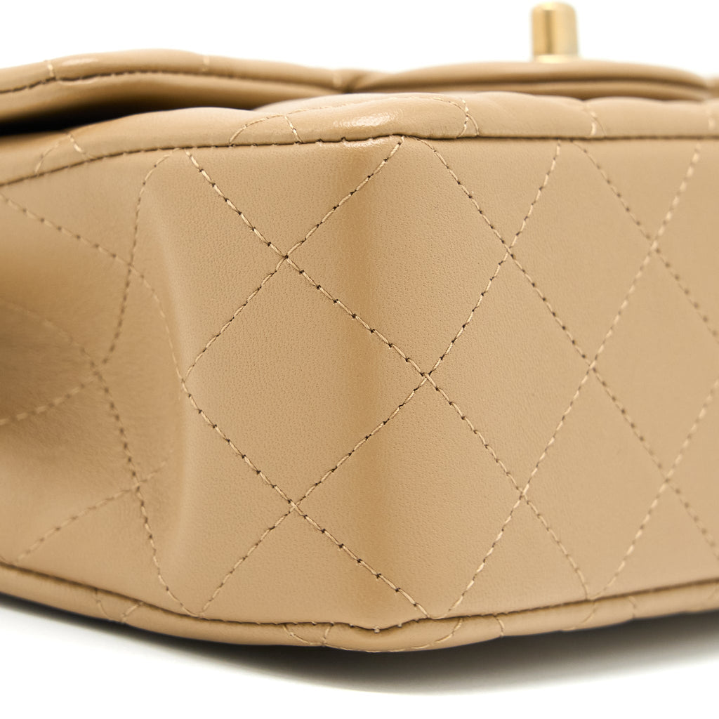 Chanel 22B Detail Top Handle Mini Rectangular Lambskin NJ528 Dark Beige Brushed