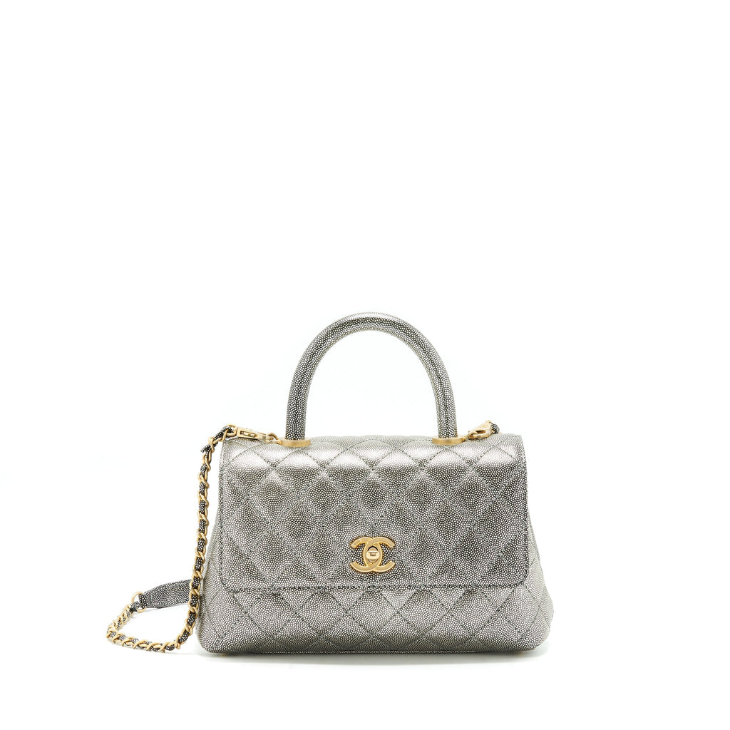 Chanel small coco handle 24cm Caviar Metallic Silver