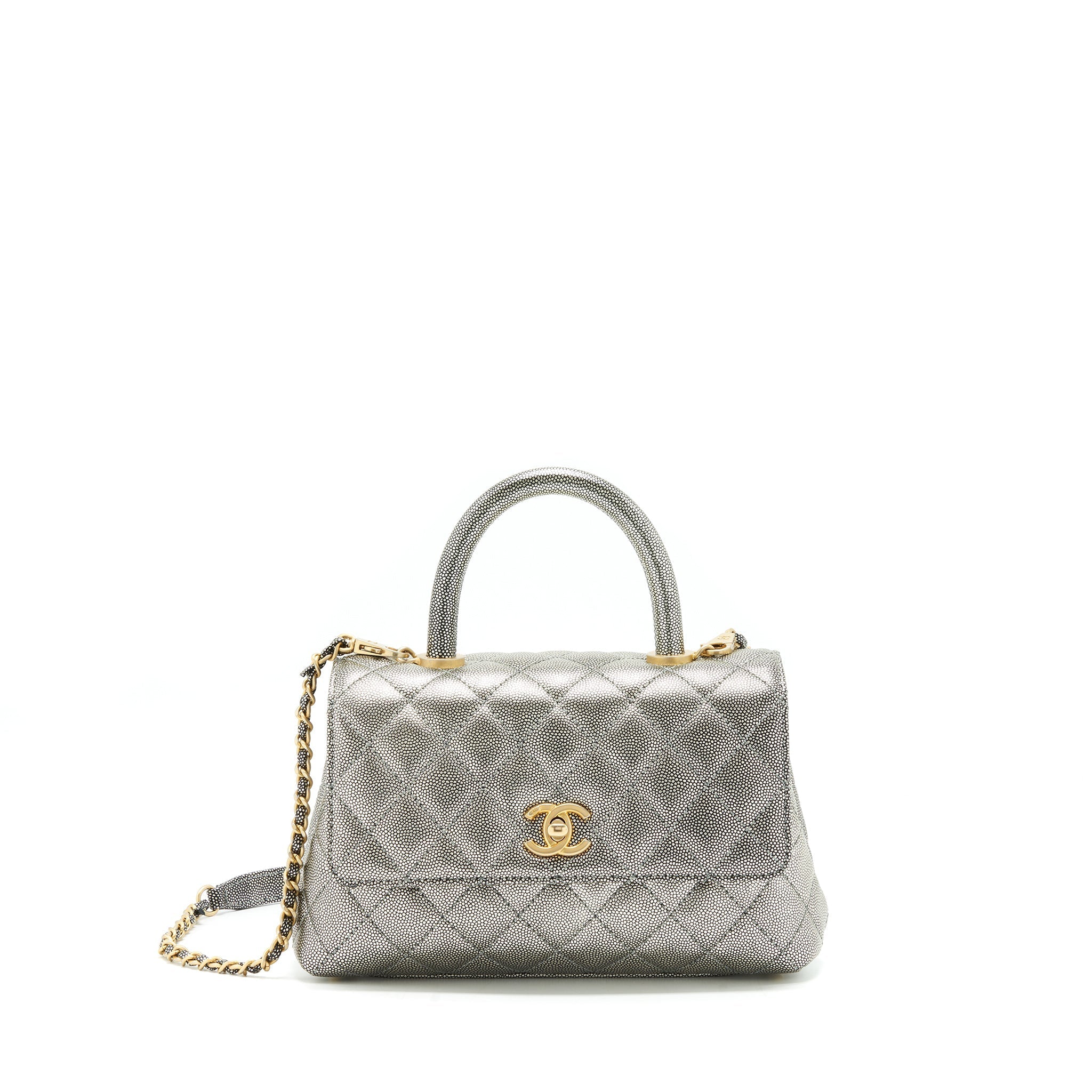 Chanel small coco handle 24cm Caviar Metallic Silver